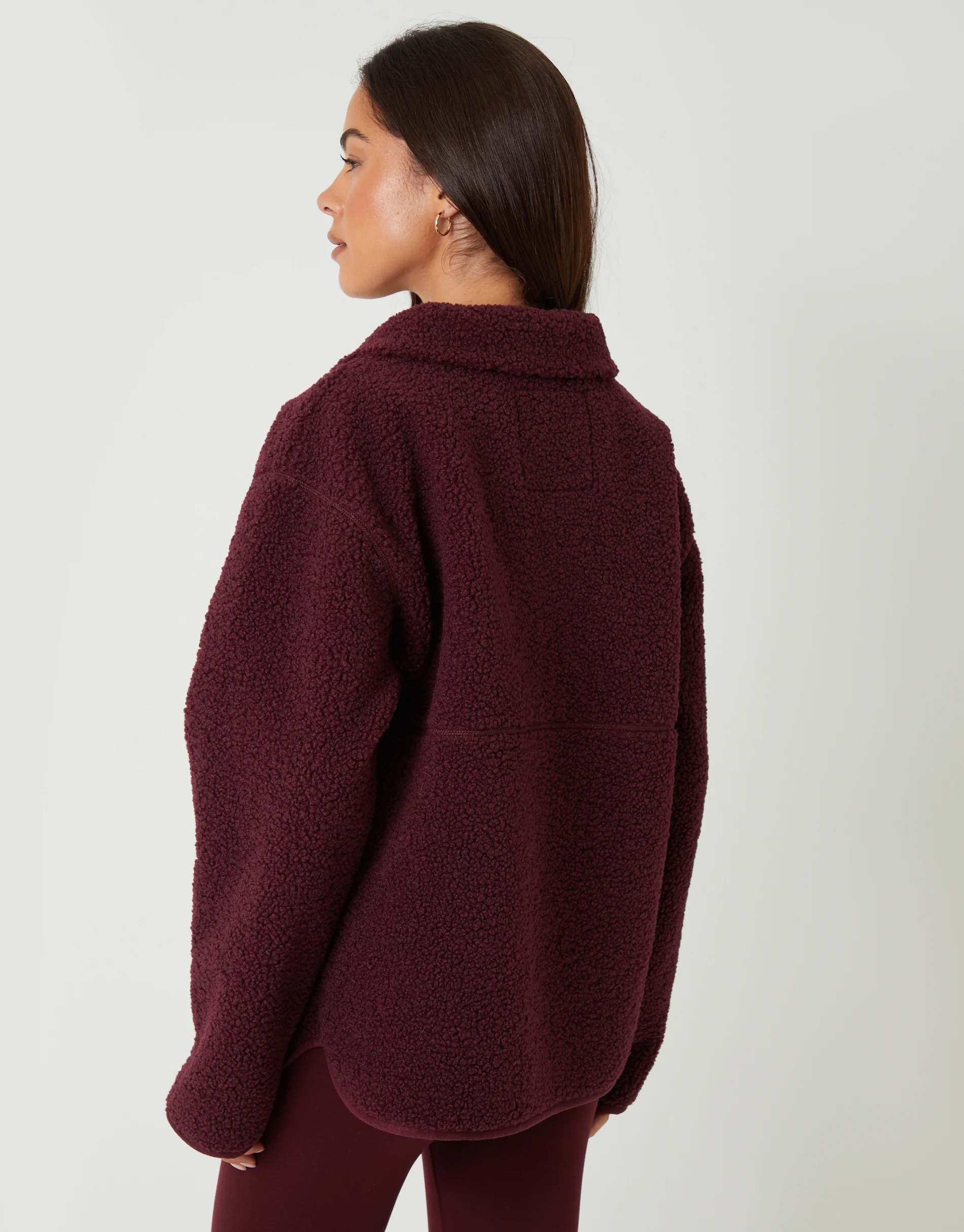 Half Zip Borg Fleece in Berry Red - Image 2