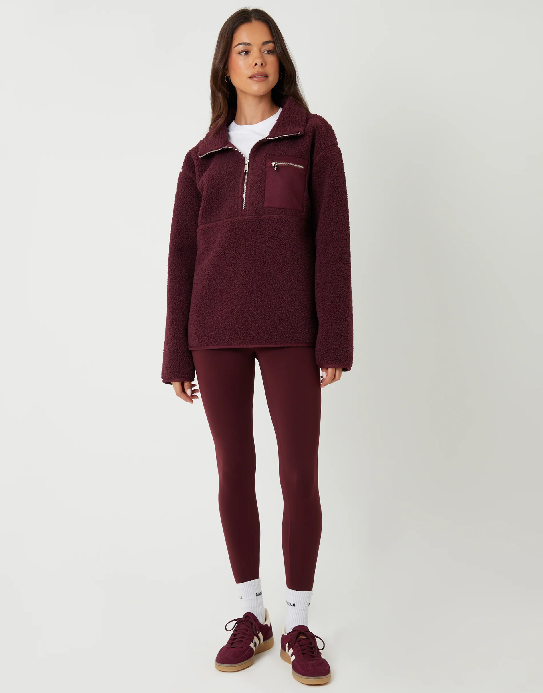 Half Zip Borg Fleece in Berry Red - Image 3