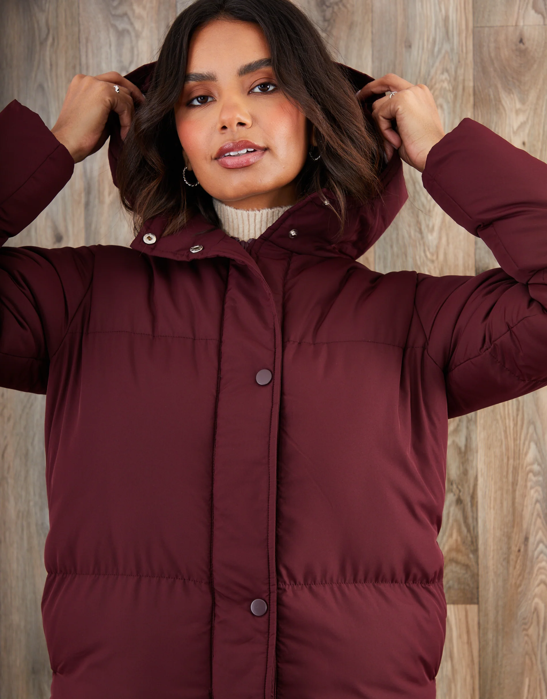 Petite Maxi Puffer Jacket in Berry Red - Image 2
