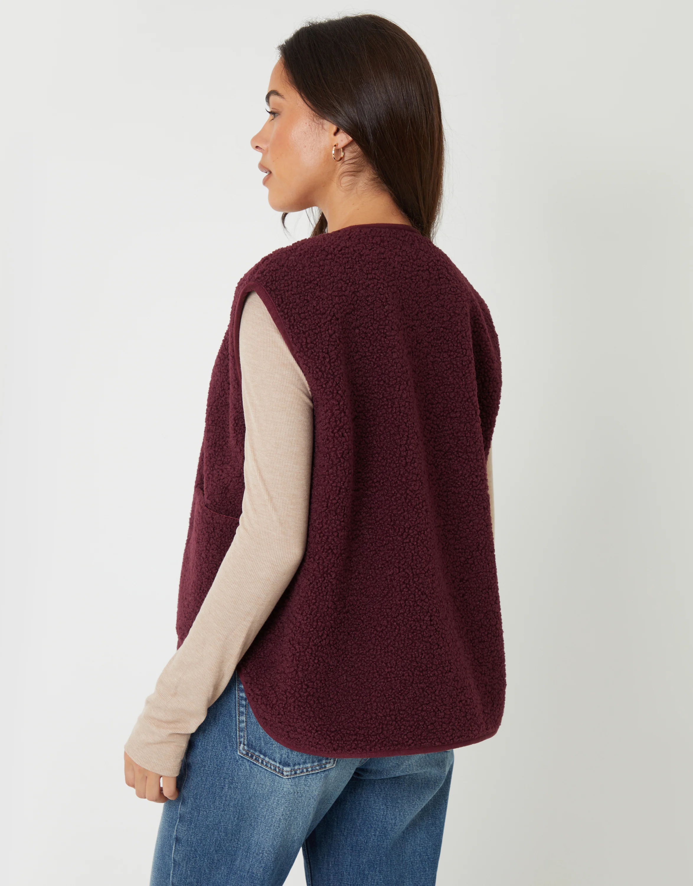 Reversible Fleece Borg Gilet in Berry Red - Image 3
