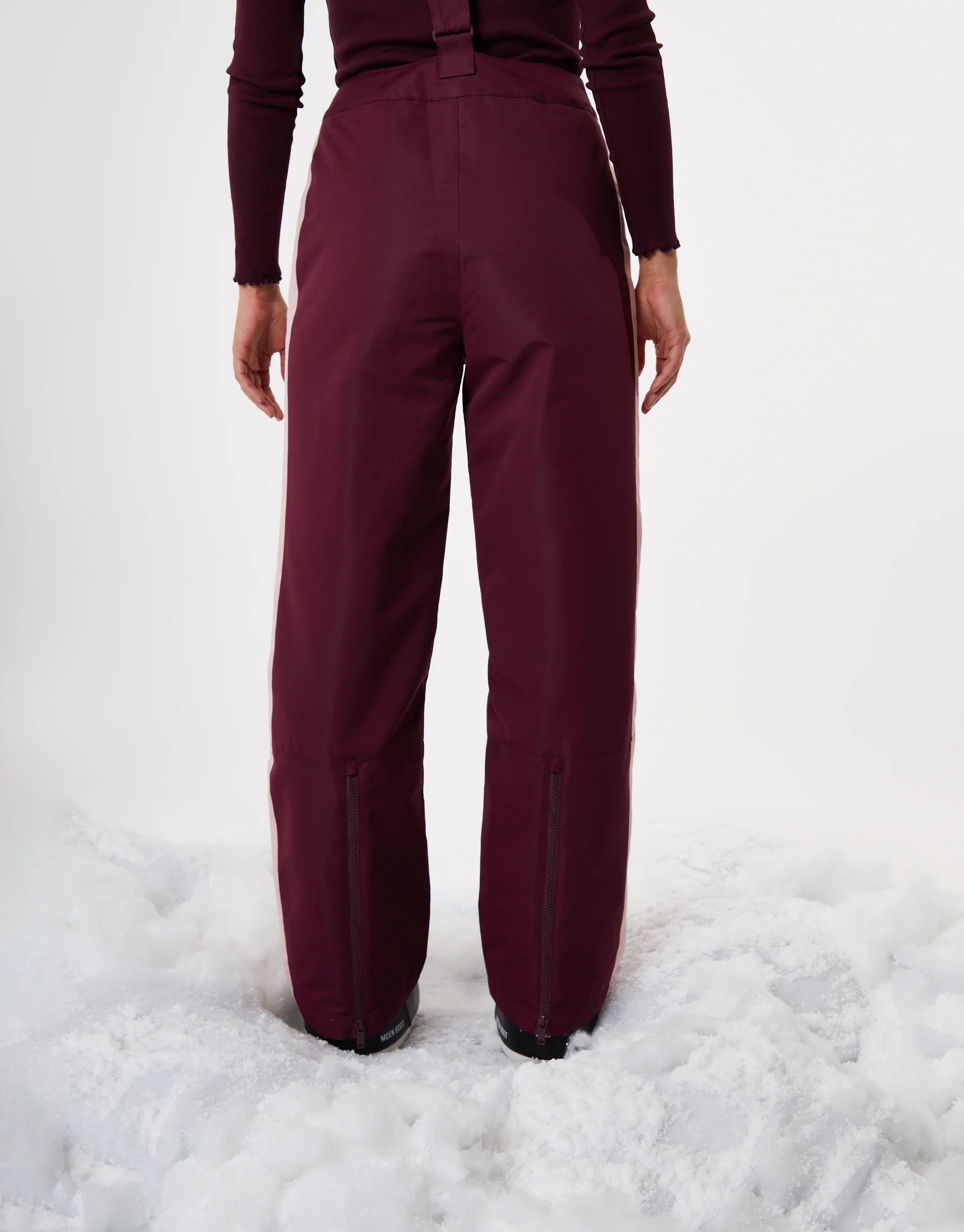 Side Stripe Padded Ski Pants with Braces in Berry Red - Image 6
