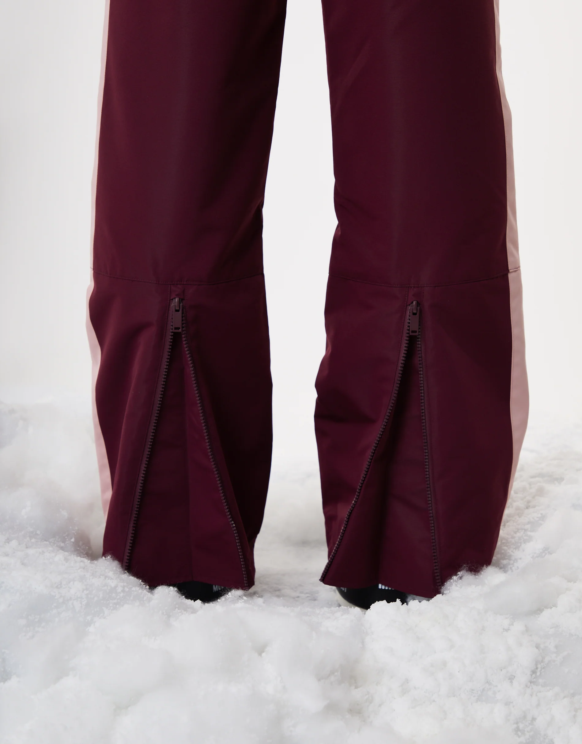 Side Stripe Padded Ski Pants with Braces in Berry Red - Image 7