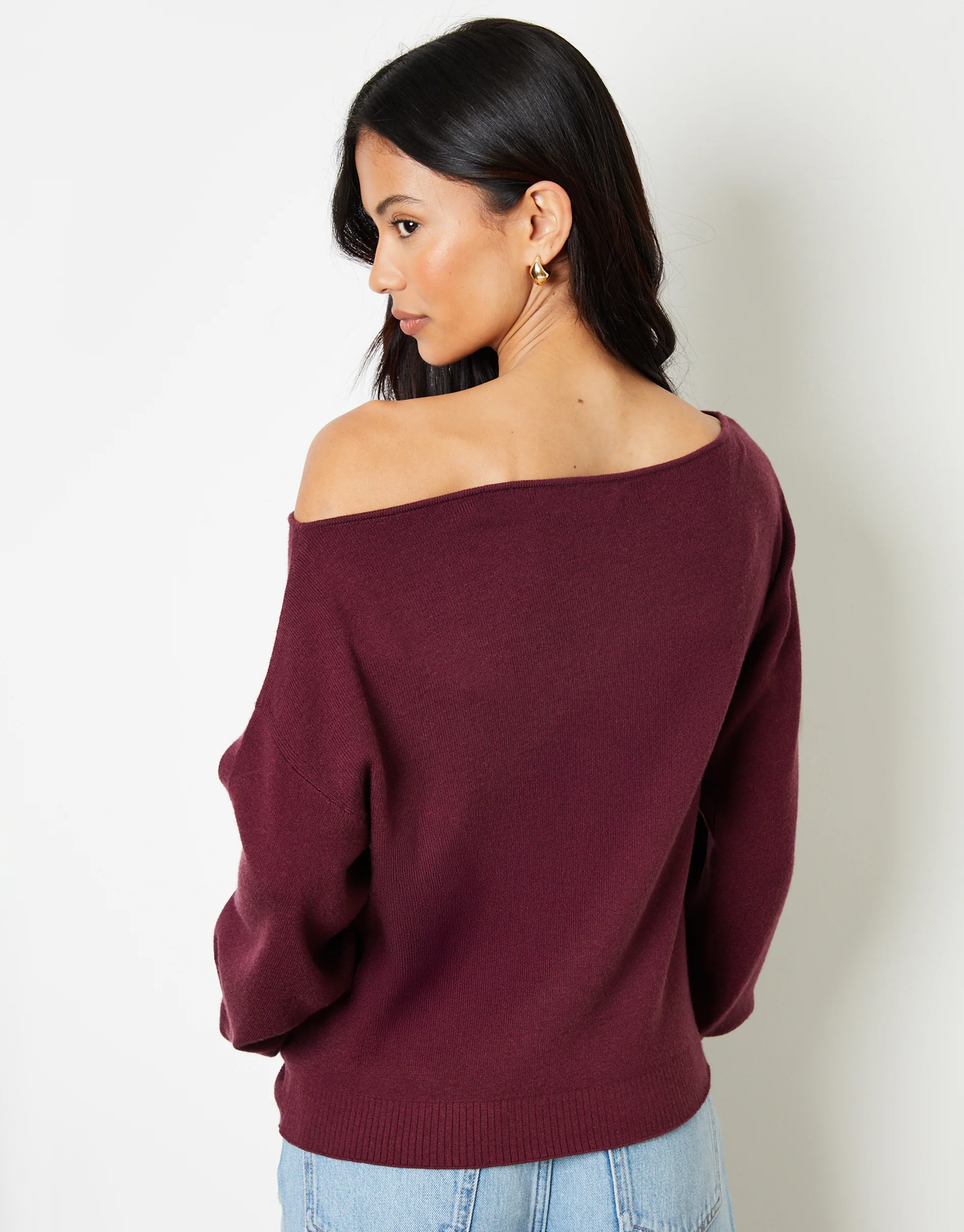 Soft Slash Neck Jumper in Berry Red - Image 2
