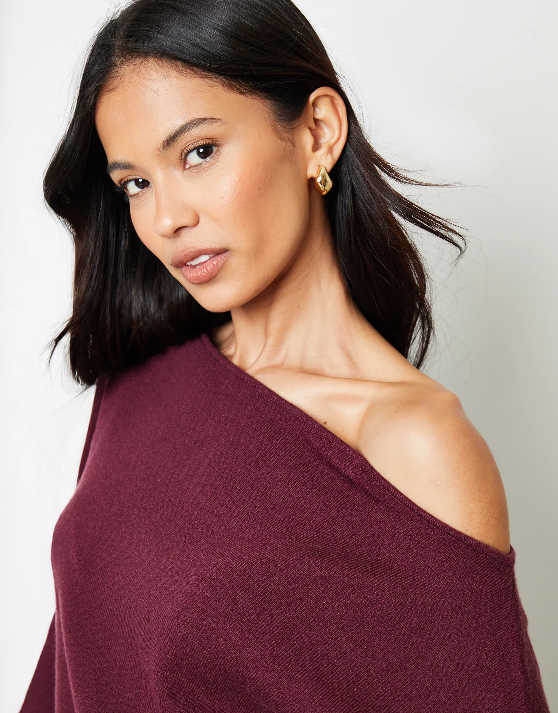 Soft Slash Neck Jumper in Berry Red - Image 4