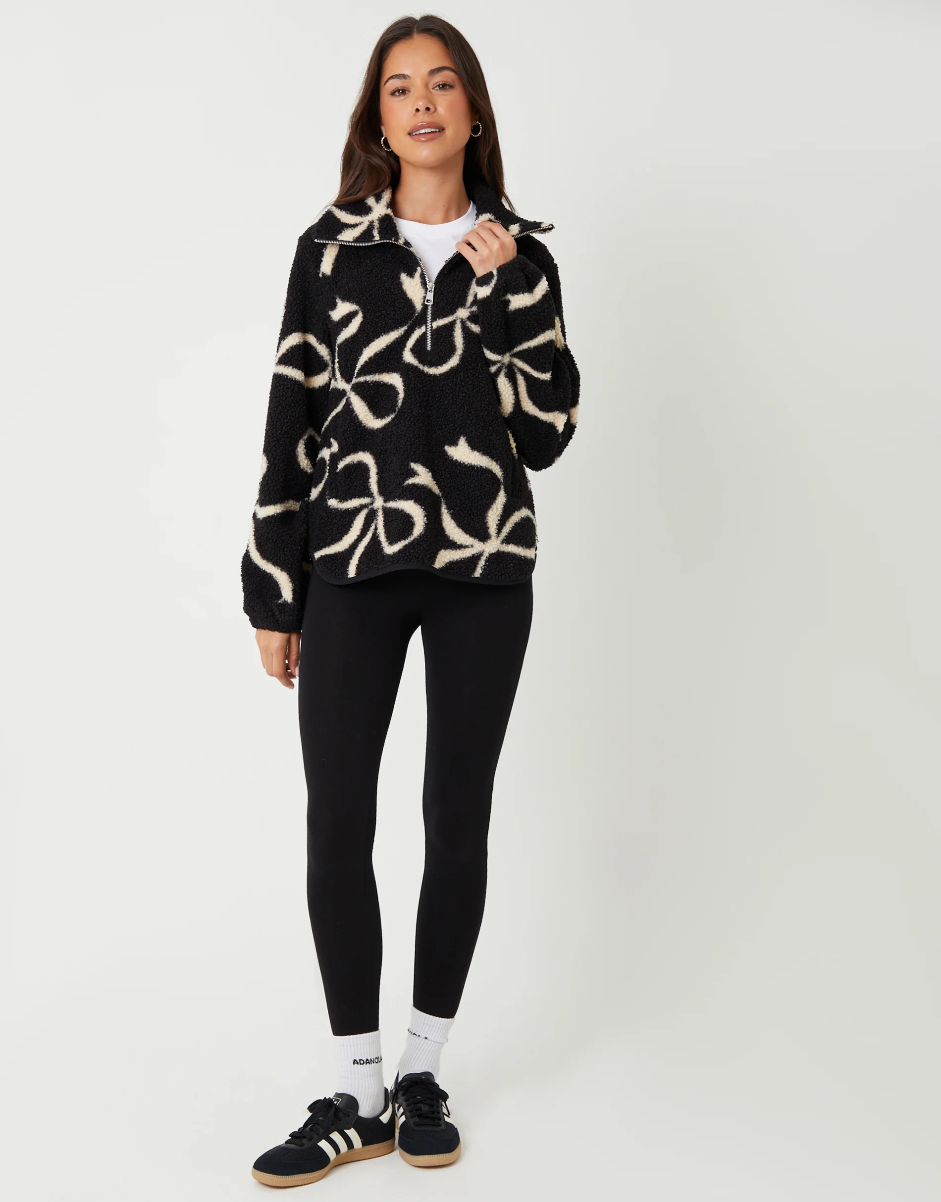 Bow Print Quarter Zip Fleece in Black - Image 3
