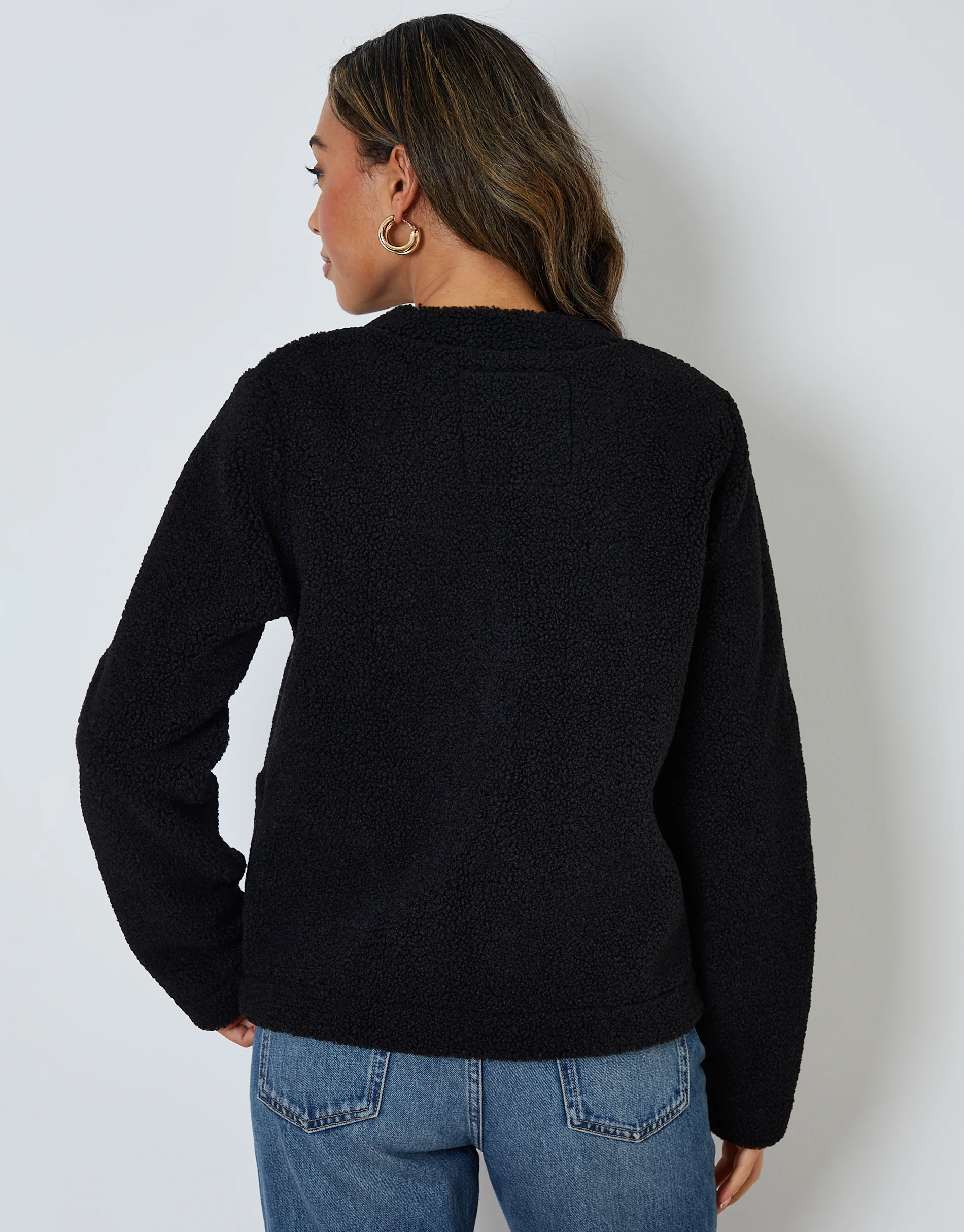 Button Up Borg Jacket in Black - Image 2
