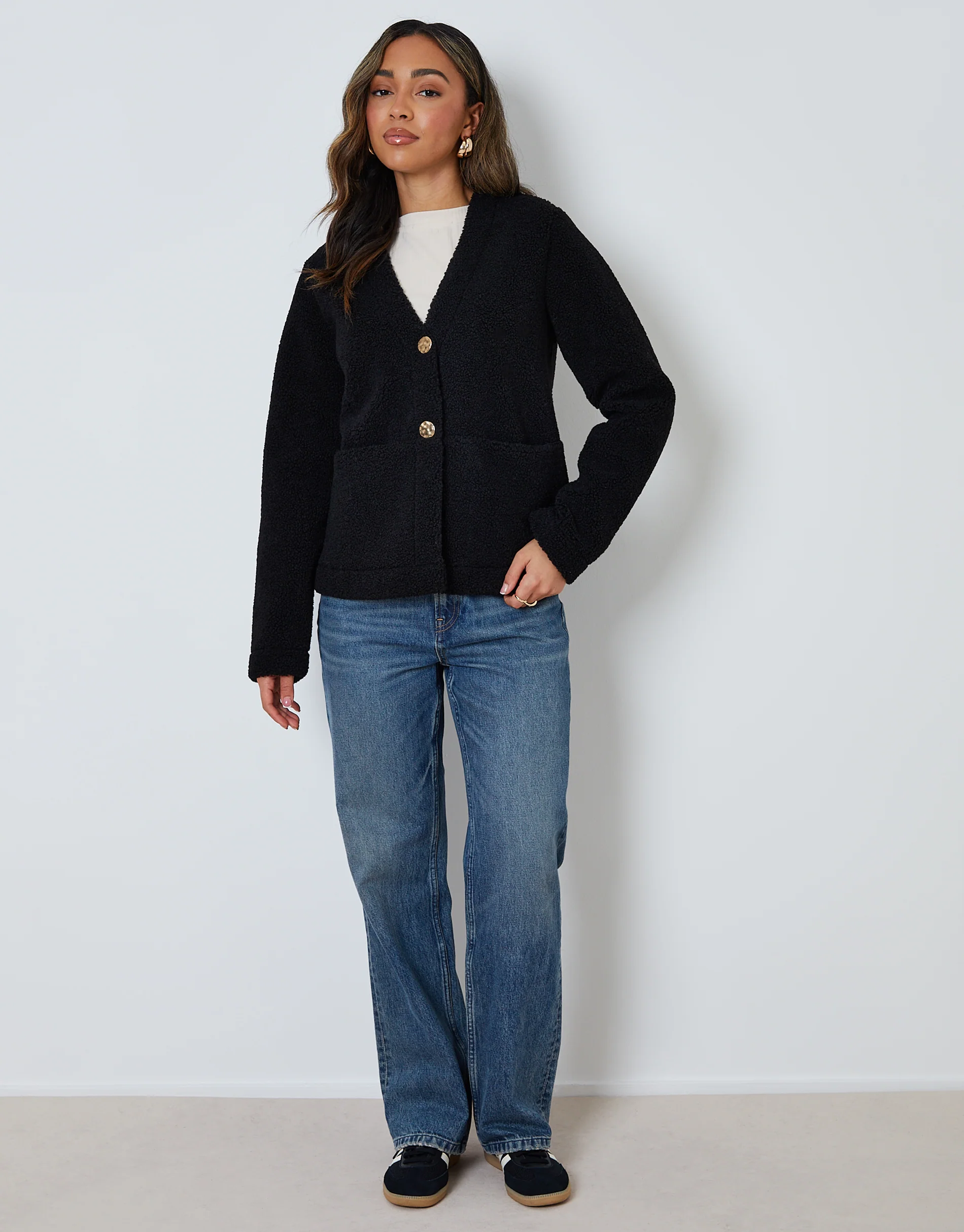 Button Up Borg Jacket in Black - Image 3