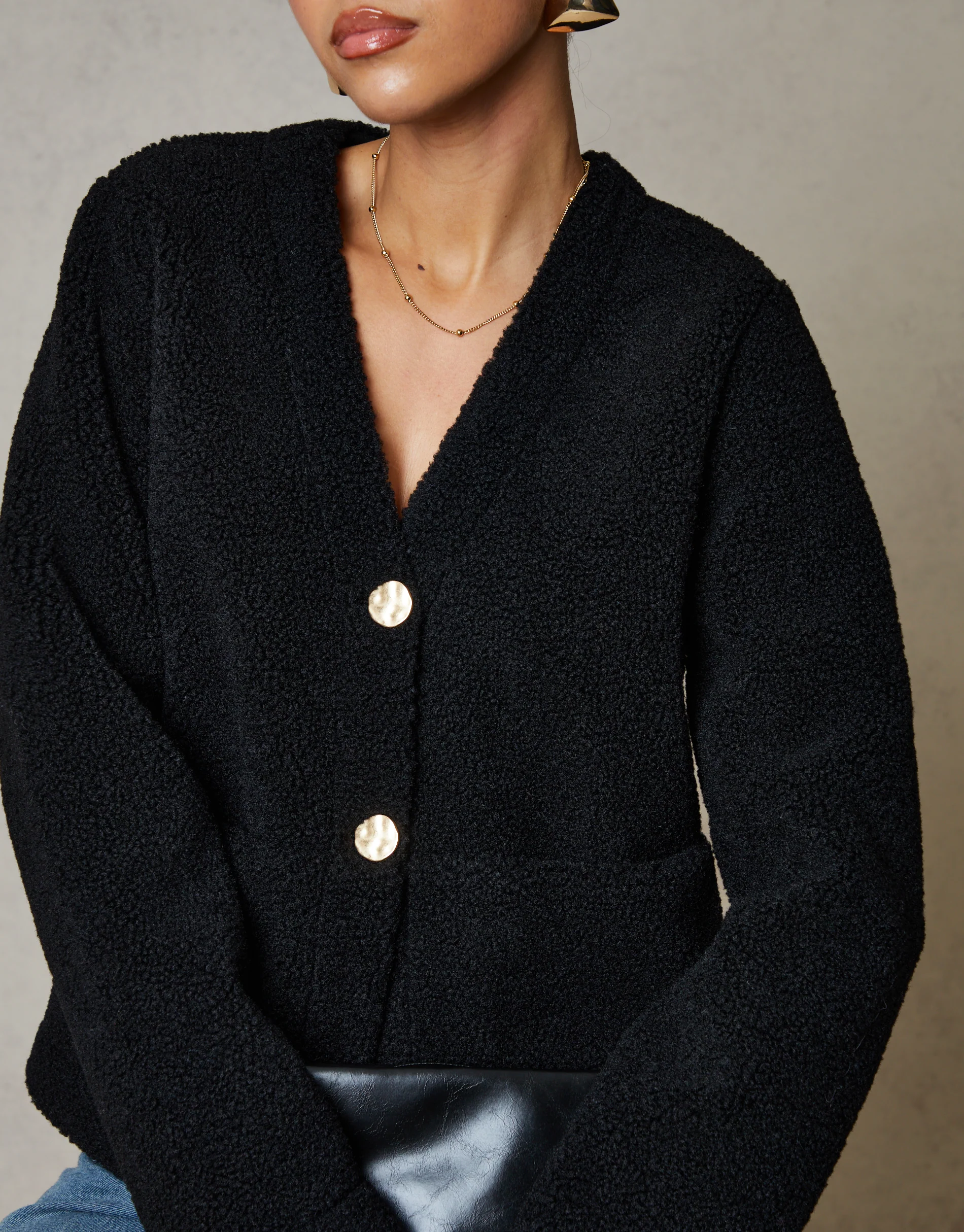 Button Up Borg Jacket in Black - Image 6