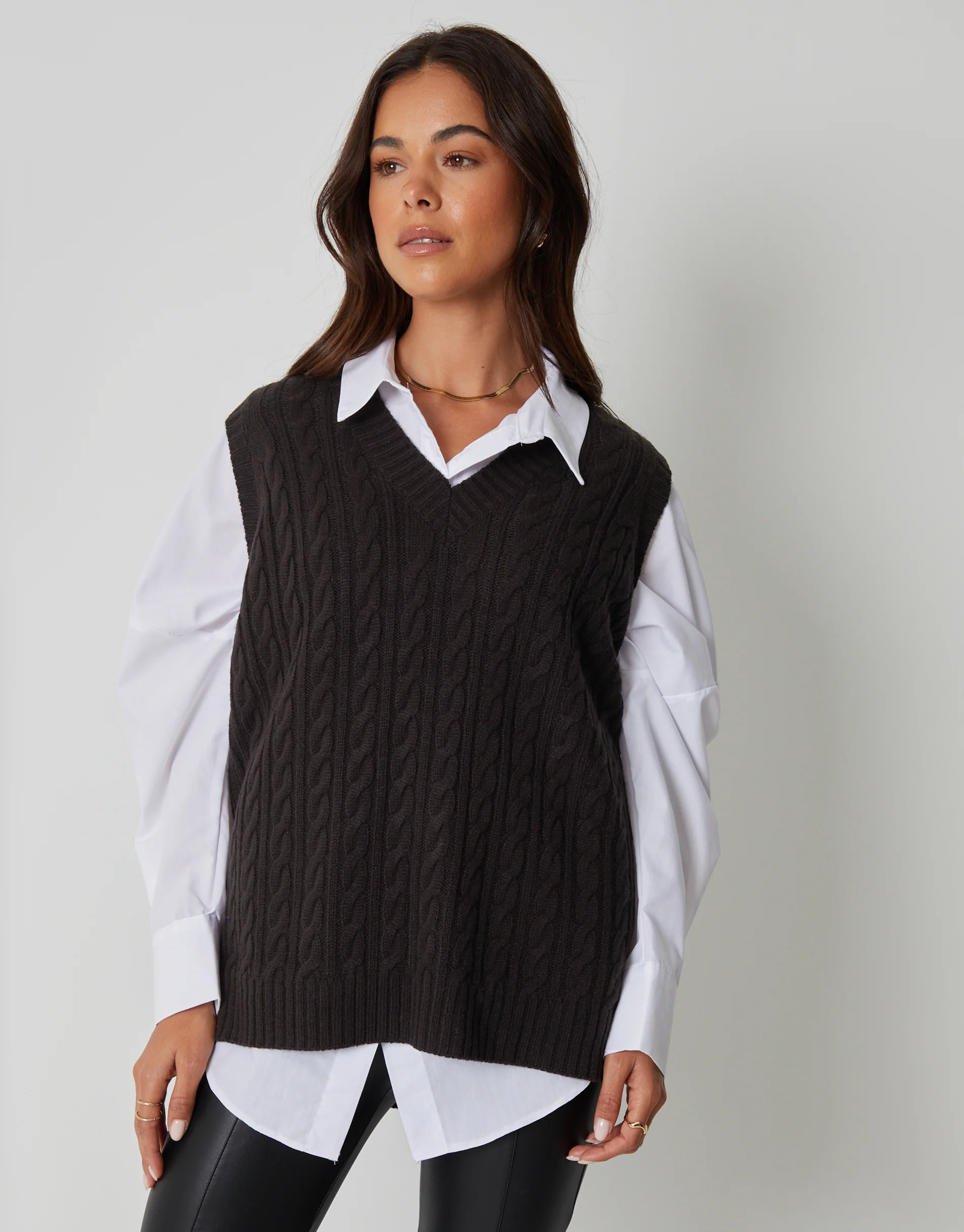 Cable Knit Vest in Black