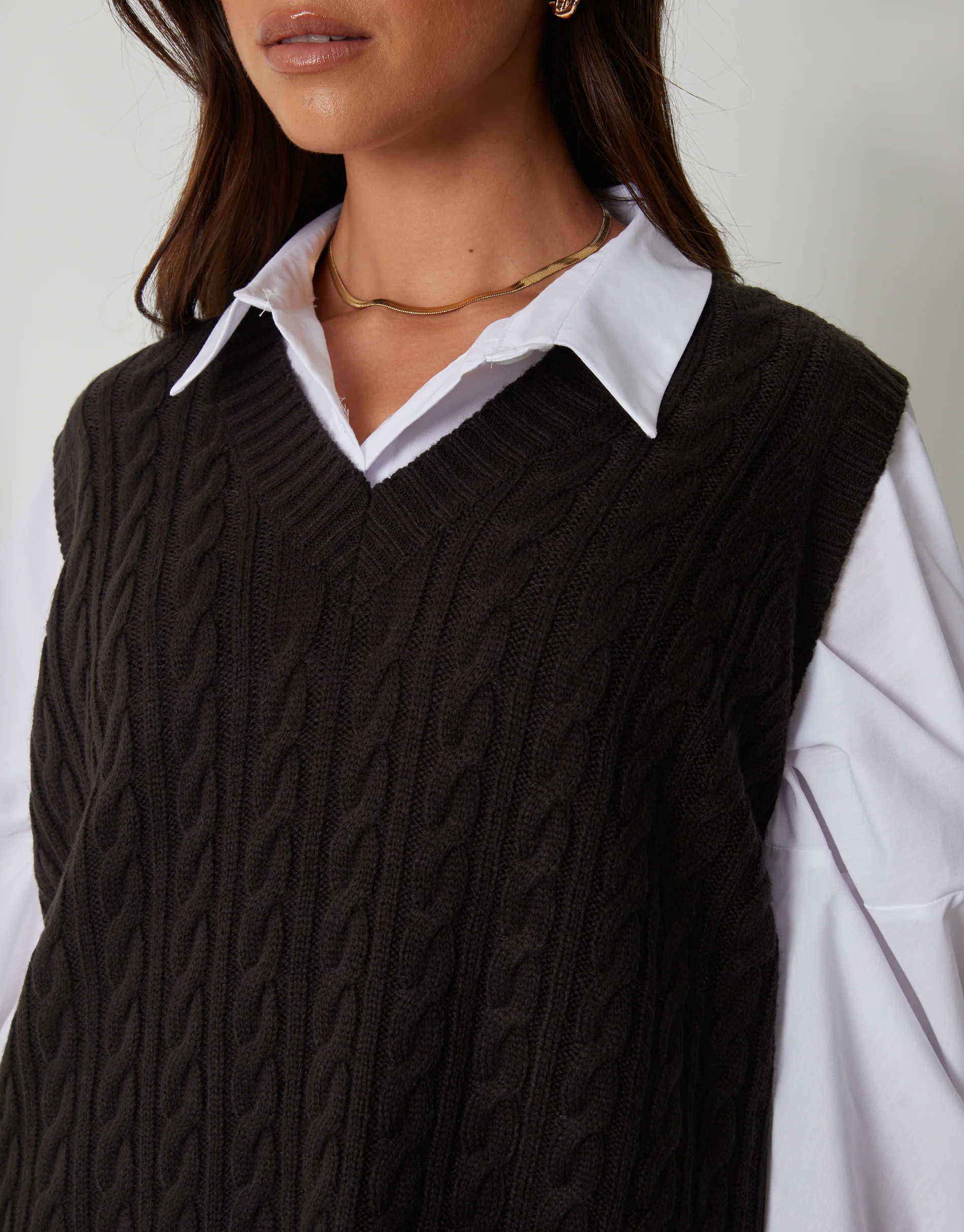 Cable Knit Vest in Black - Image 2