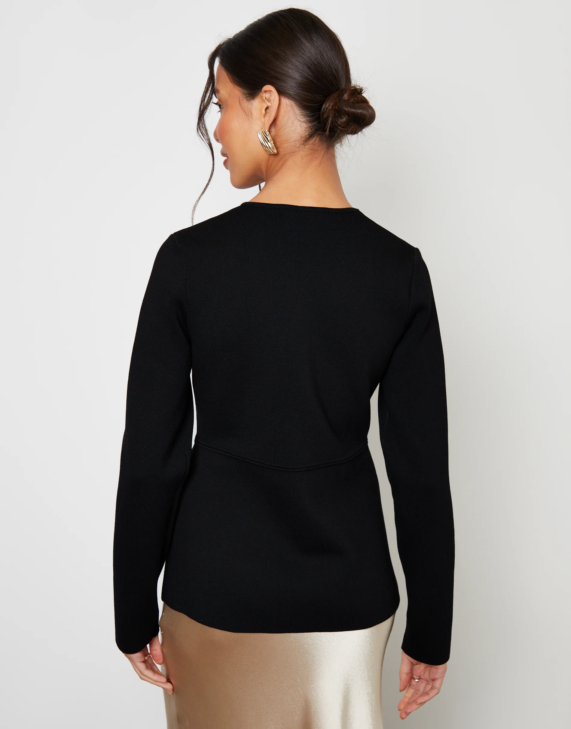 Cinched Knitted Button Up Cardigan in Black - Image 5