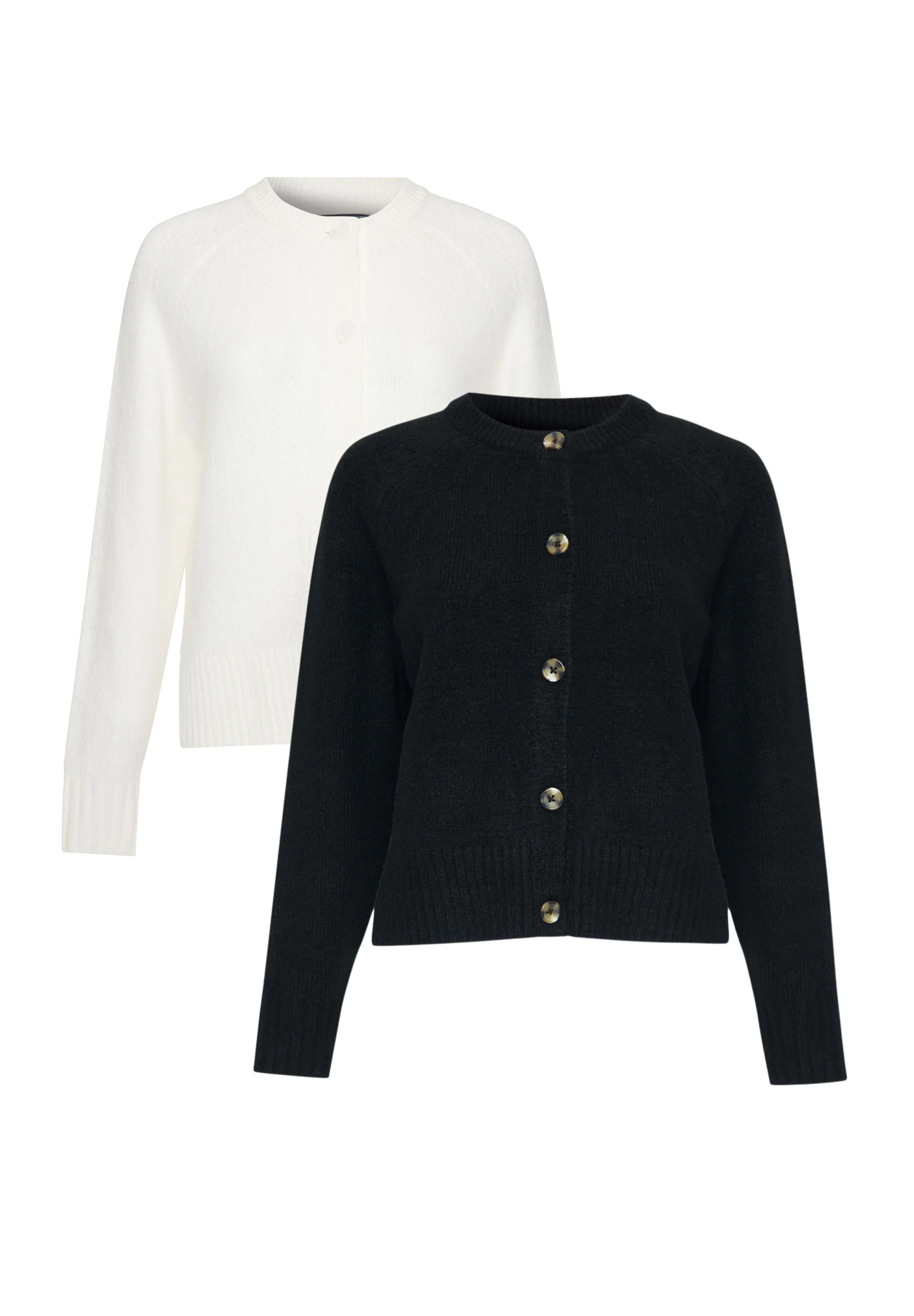 2 Pack Button Up Knitted Cardigans in Black & Cream