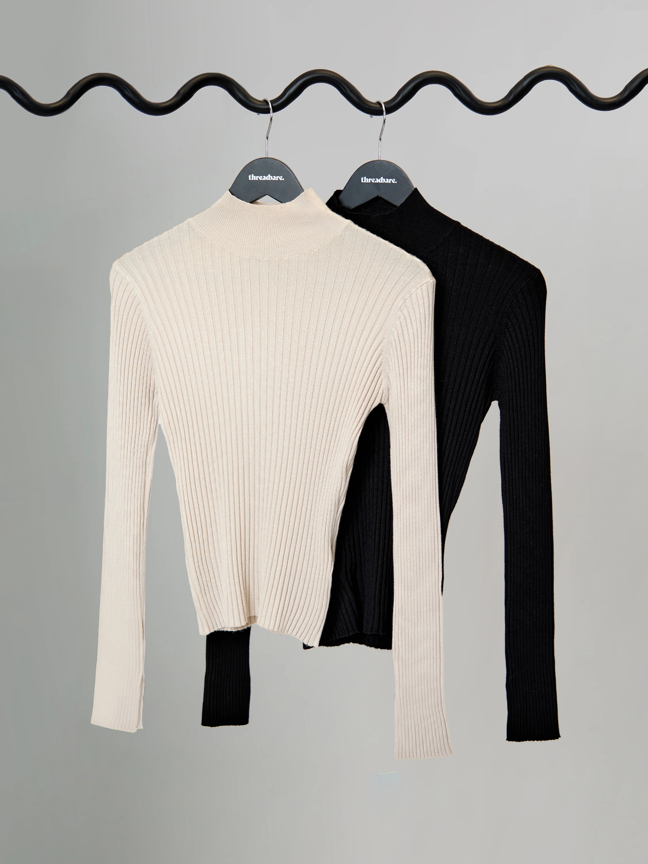 2 Pack Ribbed Knit High Neck Jumpers in Black & Ecru - Image 7