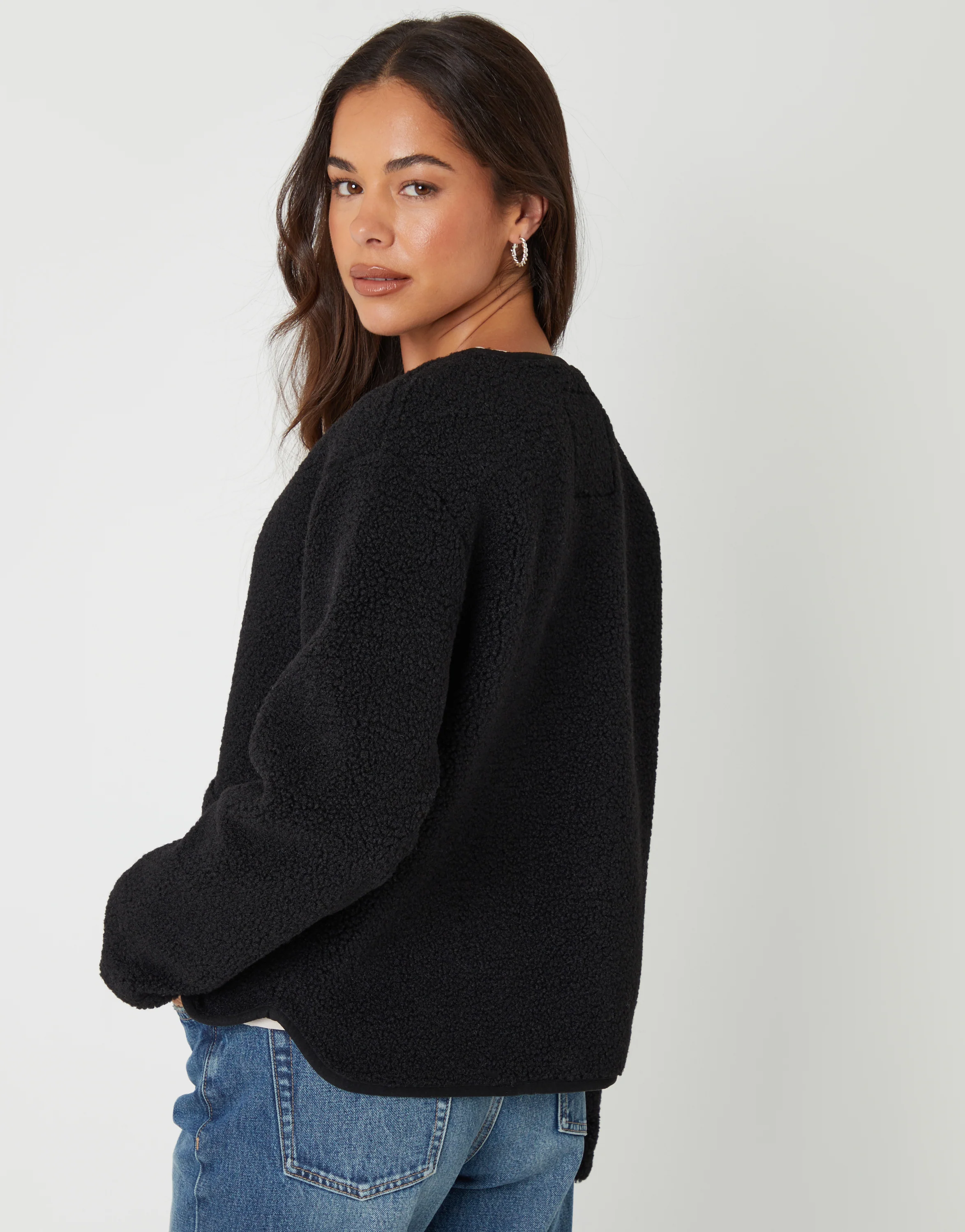 Fleece Borg Toggle Jacket in Black - Image 2