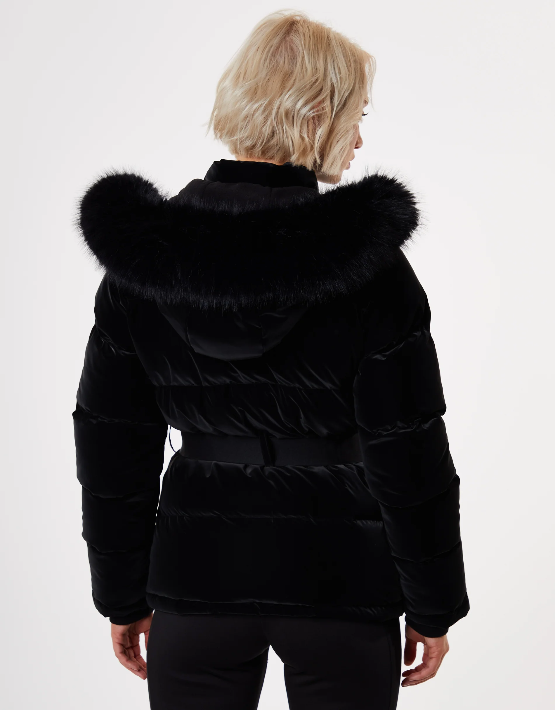 High Shine Belted Parka Ski Jacket in Black - Image 6