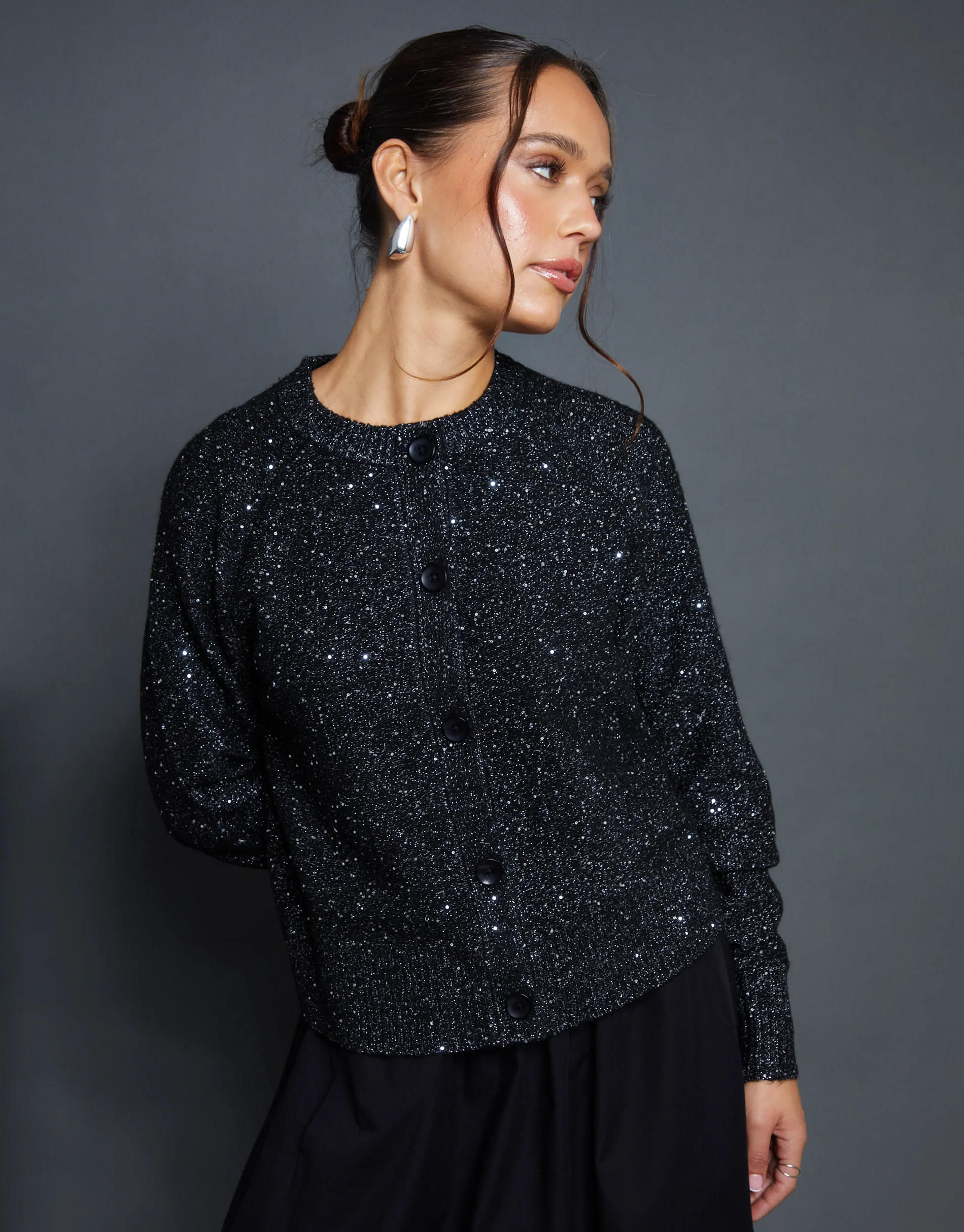 Knitted Sequin Cardigan in Black
