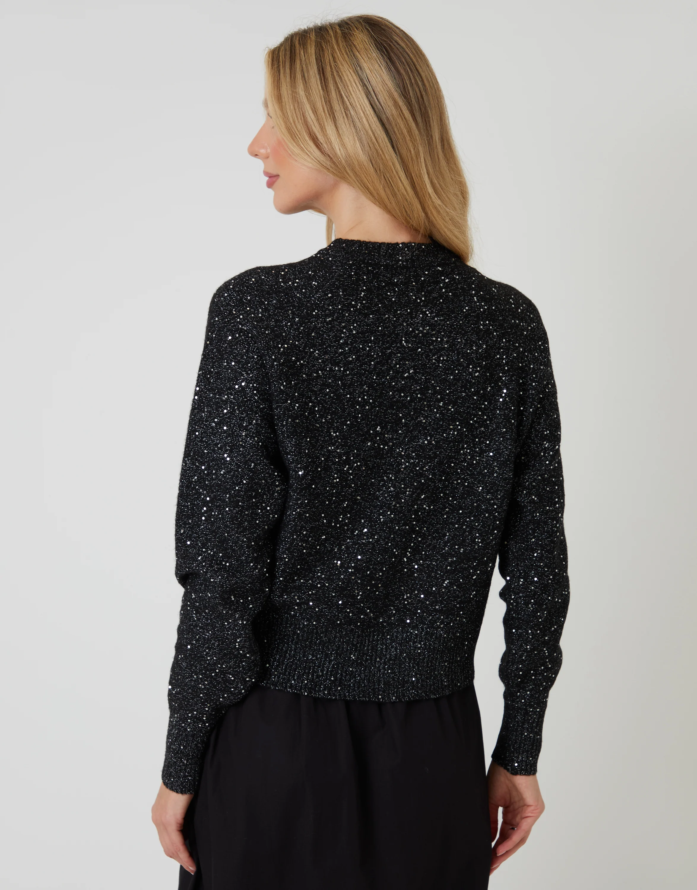 Knitted Sequin Cardigan in Black - Image 3