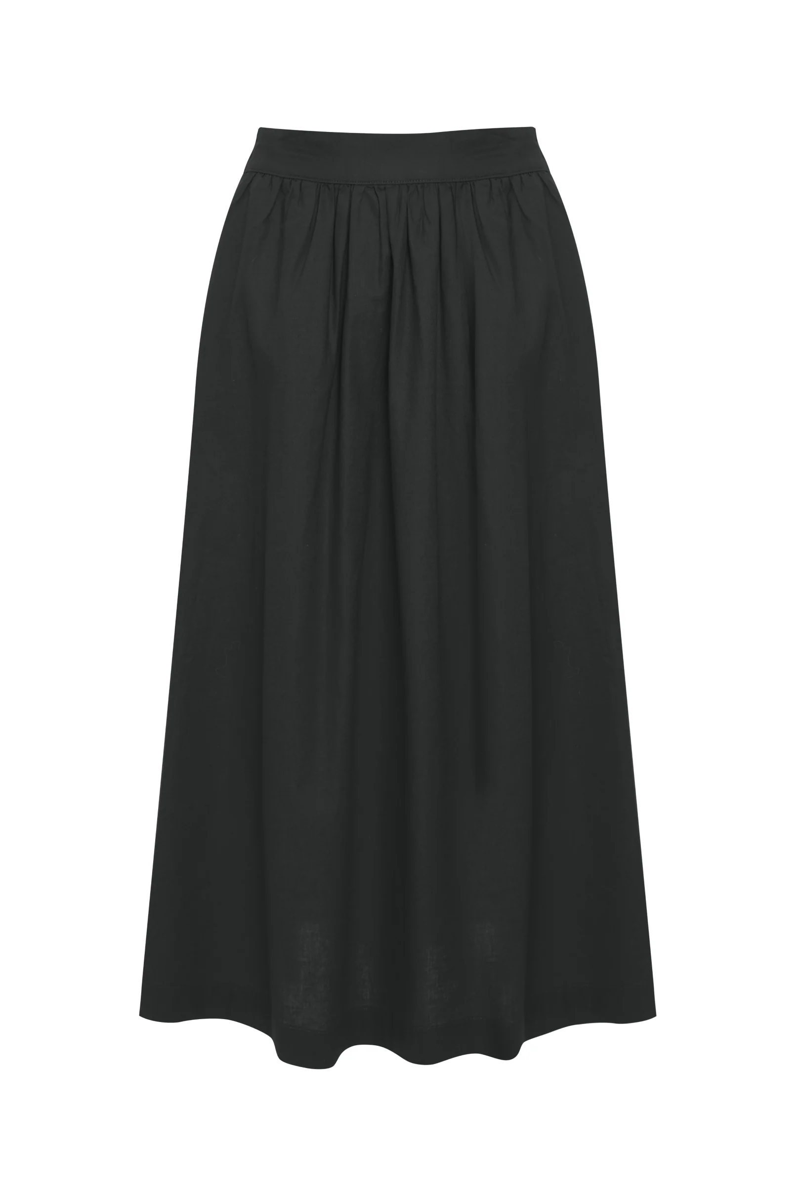 Linen Blend Gathered Midaxi Skirt in Black - Image 5