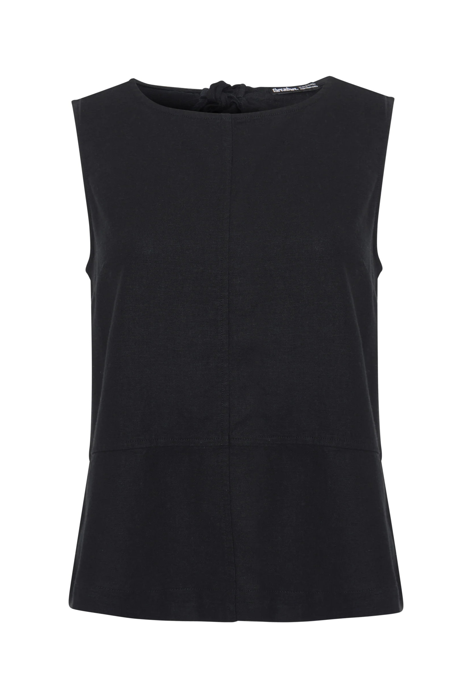 Linen Blend Tie-Back Shell Top in Black - Image 6