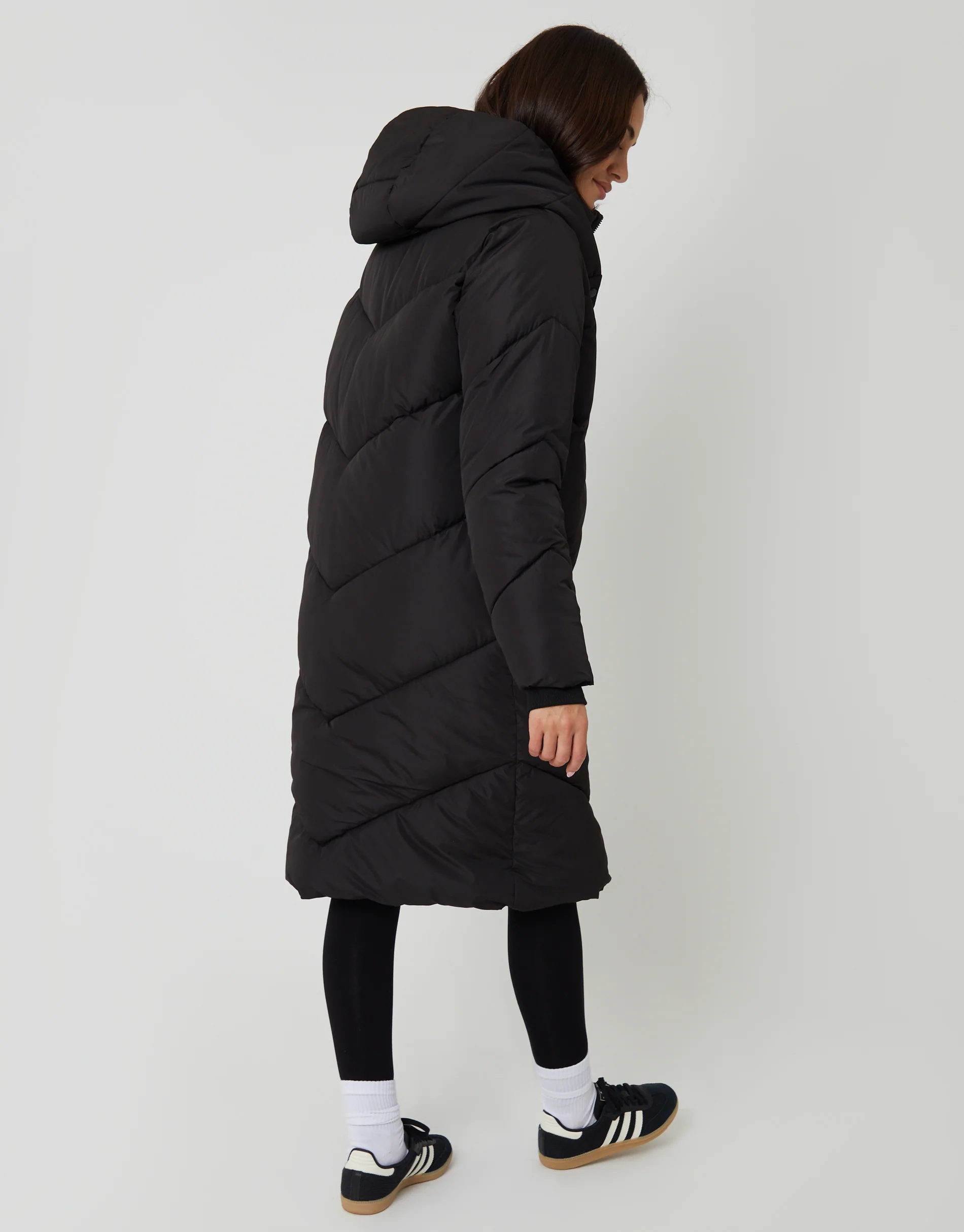 Longline Wrap Hood Puffer Jacket in Black - Image 4