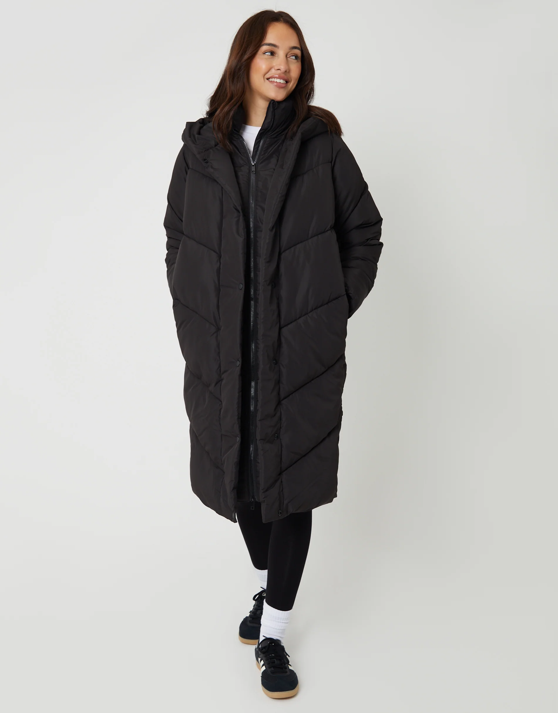 Longline Wrap Hood Puffer Jacket in Black - Image 5