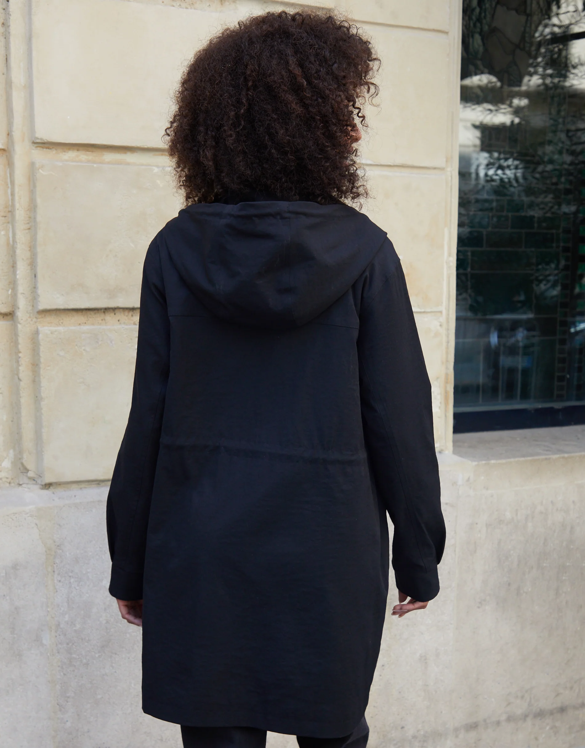 Mid Length Hooded Mac in Black - Image 2