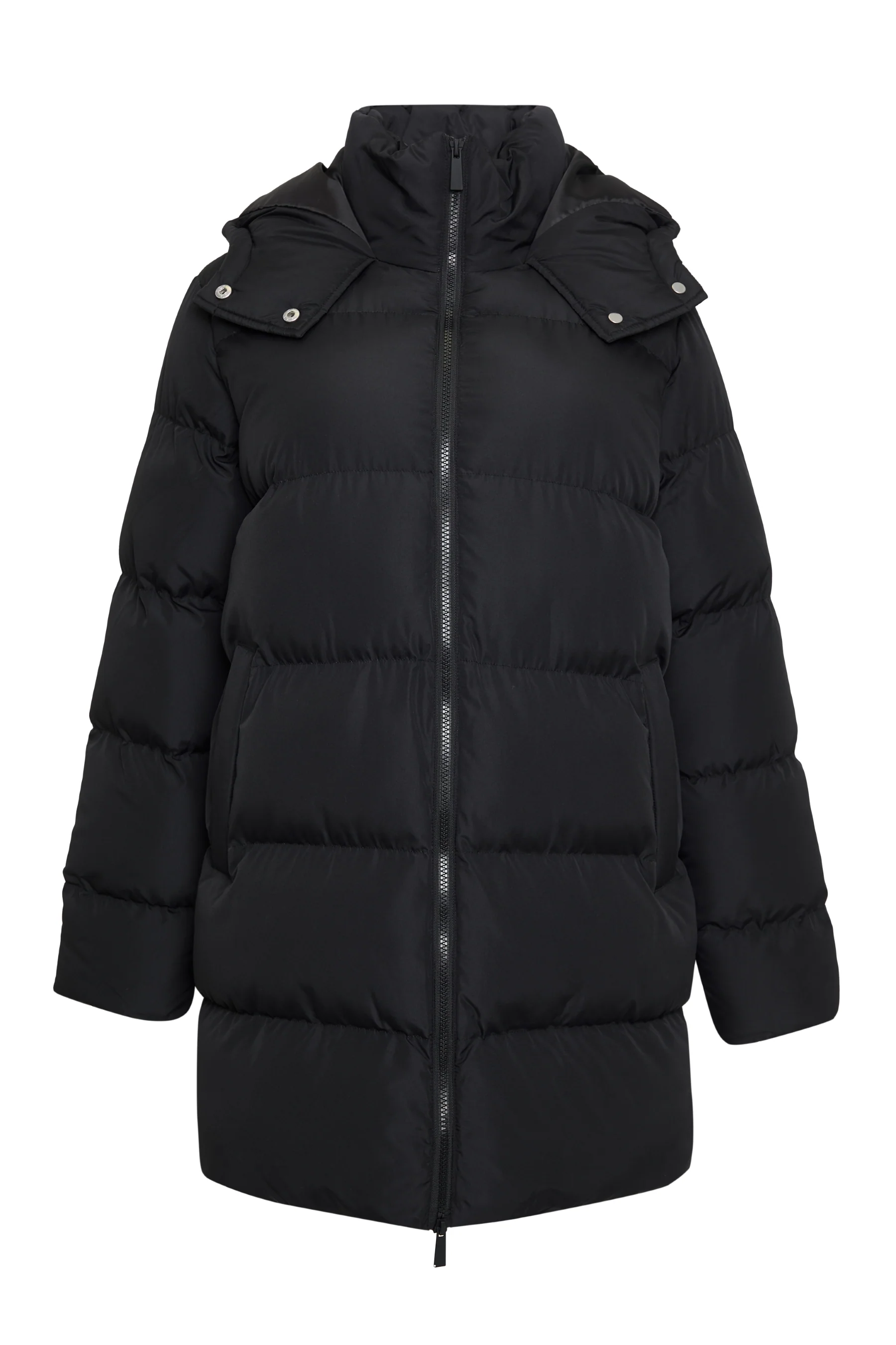 Mid Length Hooded Puffer Coat in Black - Image 5
