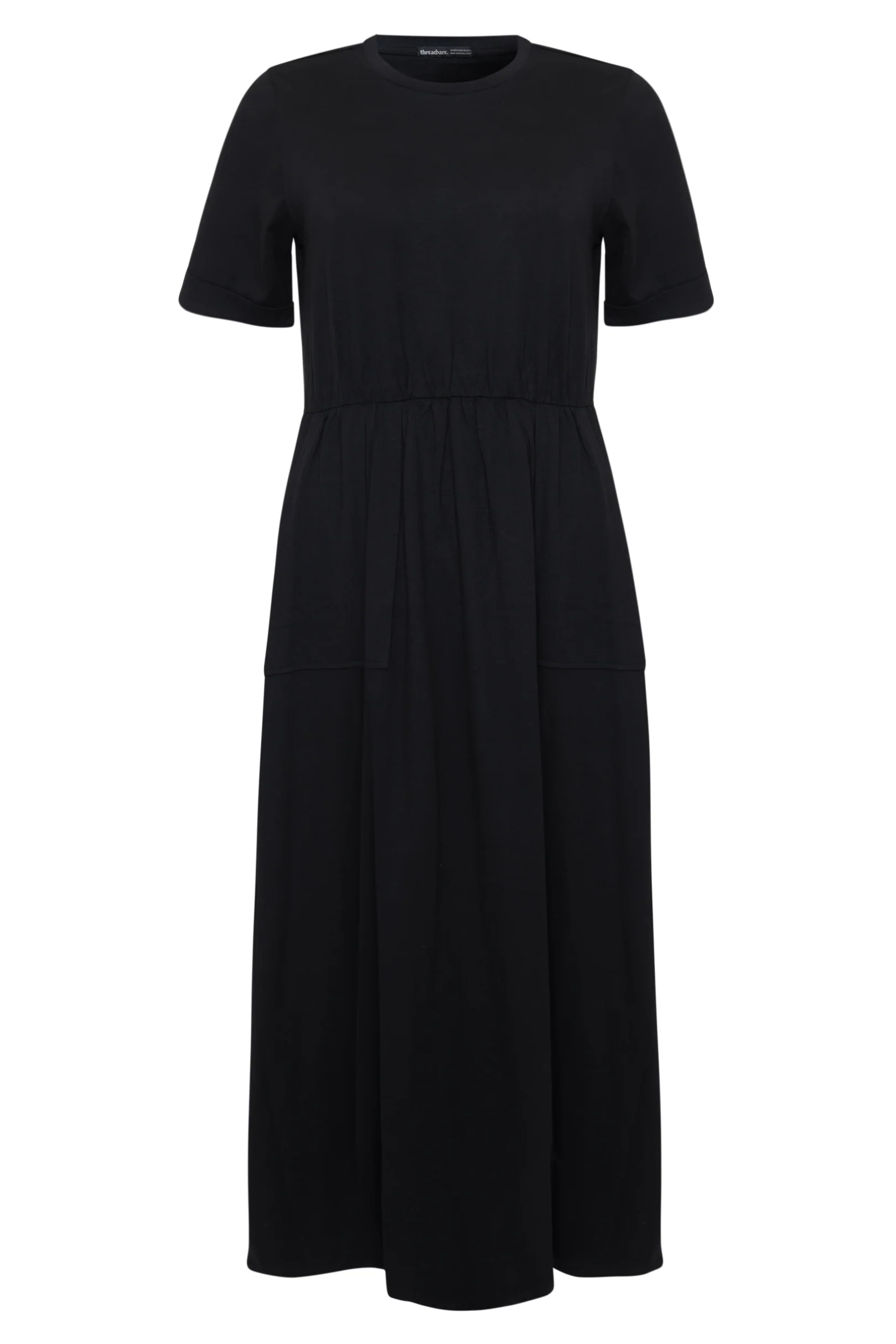 2 Pack Crew Neck Jersey Midi Dresses with Patch Pockets in Black & Navy Stripe - Image 9