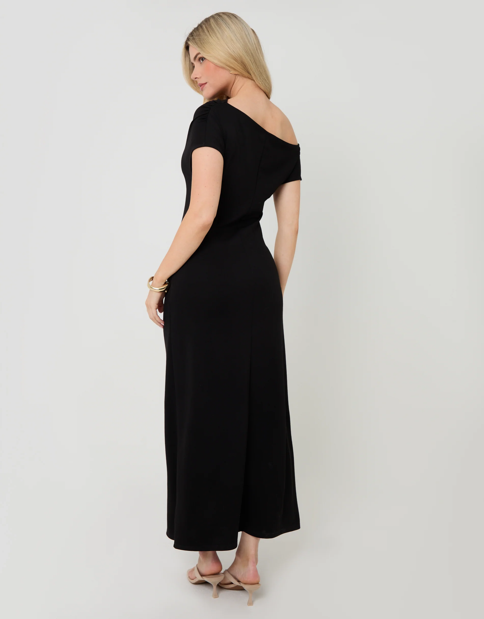 Off Shoulder Draped Jersey Maxi Dress in Black - Image 2