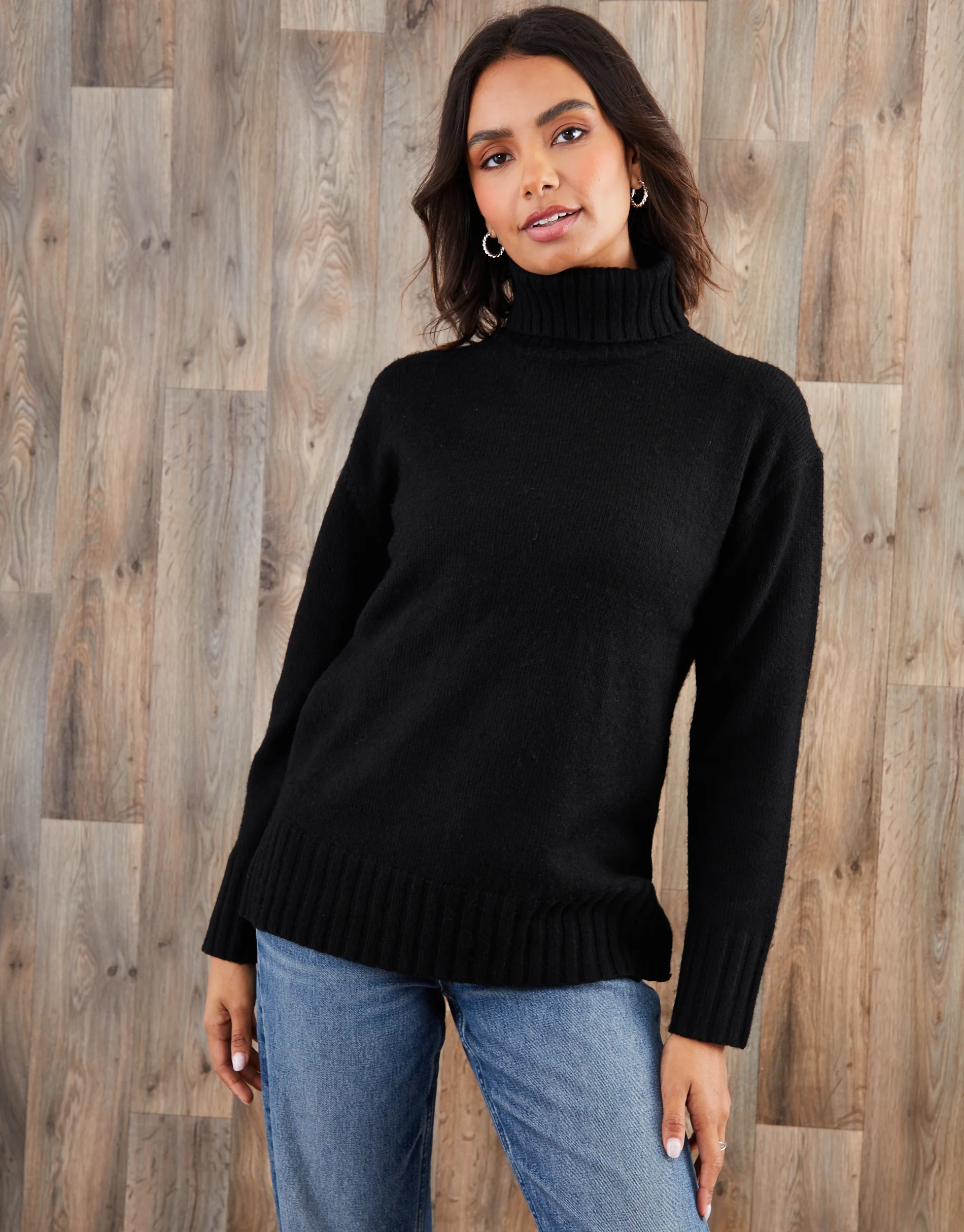 Oversized Roll Neck Jumper in Black