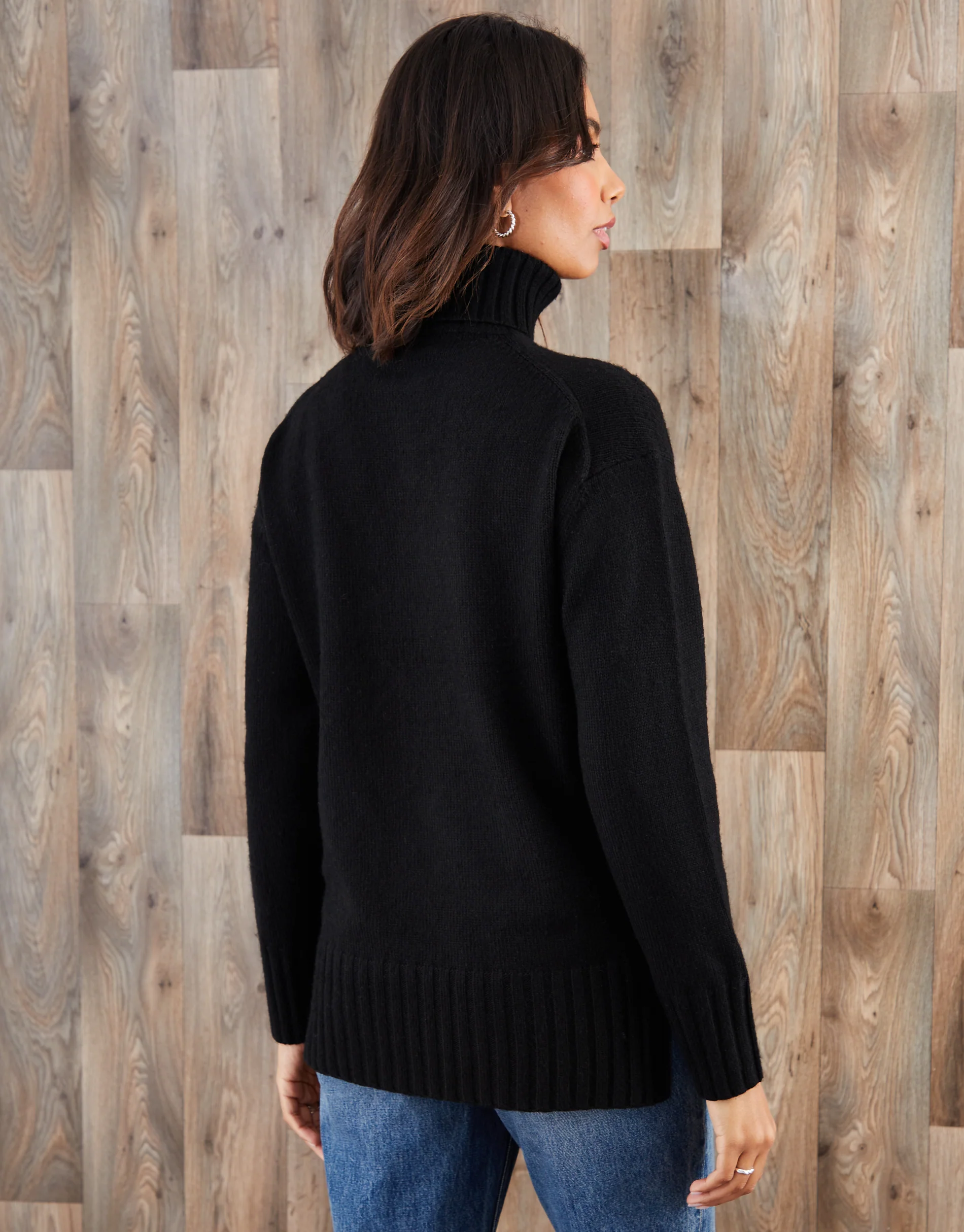 Oversized Roll Neck Jumper in Black - Image 4
