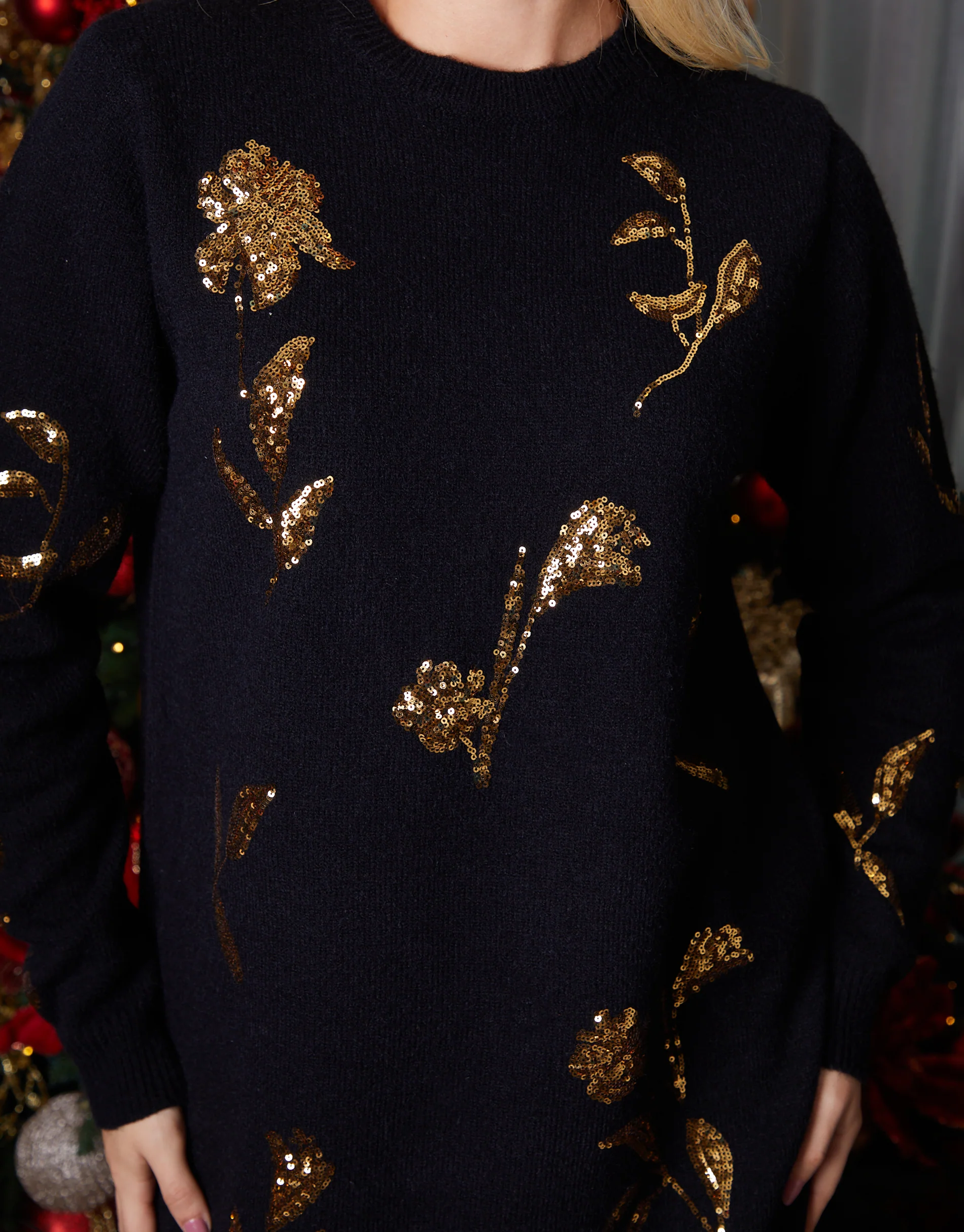Sequin Embellished Jumper Dress in Black - Image 4