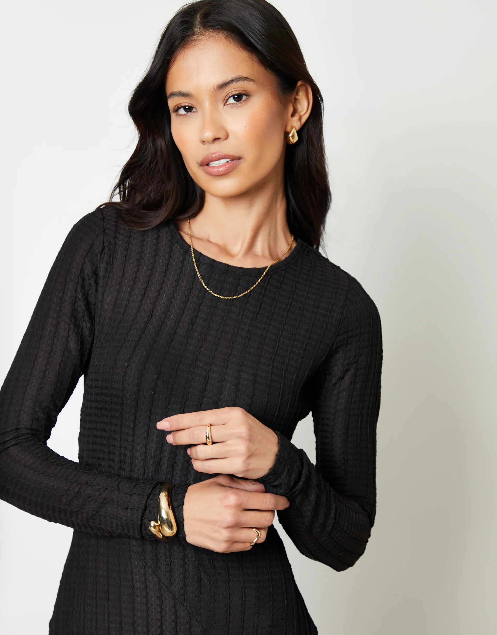 Textured Jersey Seam Detail Maxi Dress in Black - Image 2
