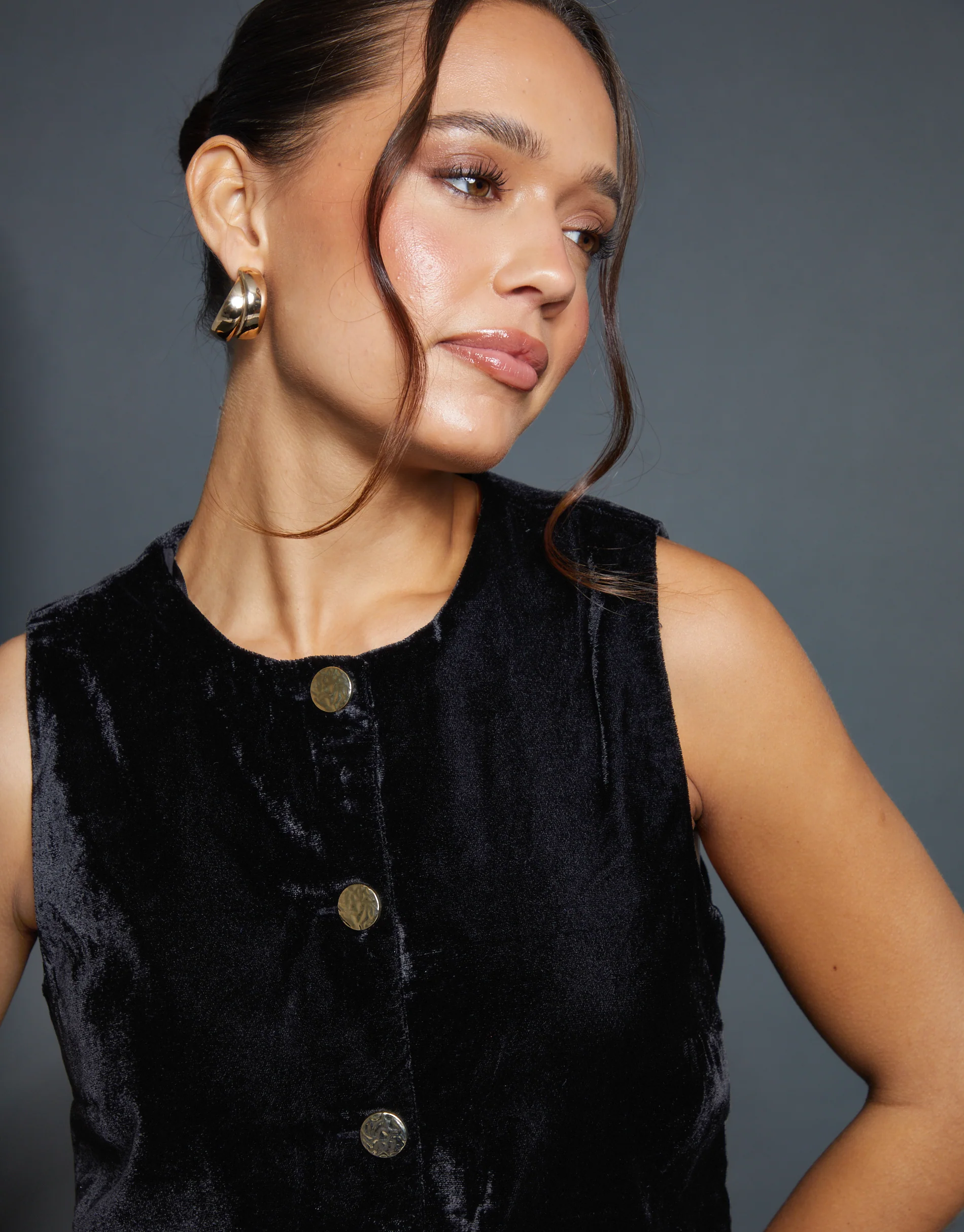 Velvet Split Front Waistcoat in Black - Image 2