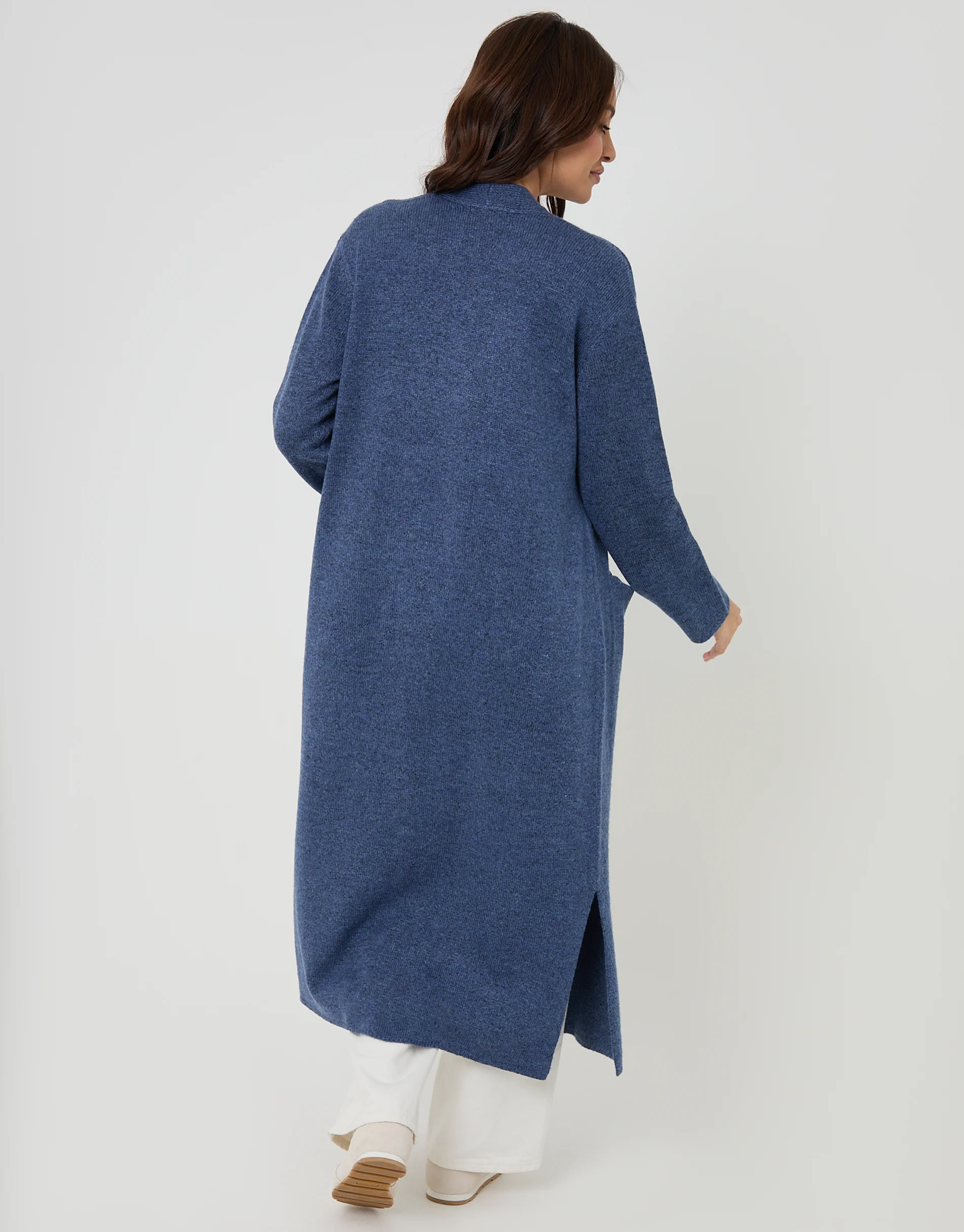 Dropped Shoulder Knitted Coatigan in Blue - Image 2