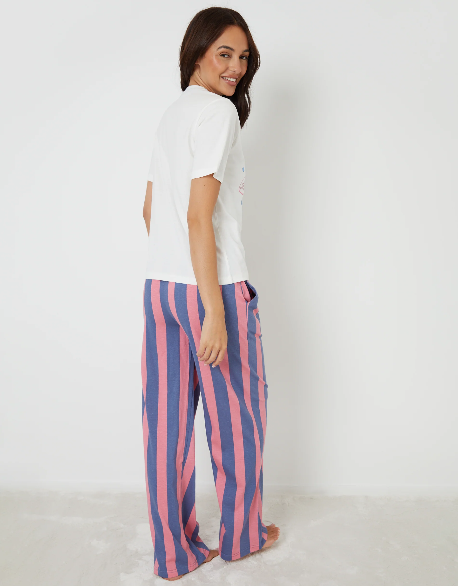 Pancake Print Striped Pyjama Set in White - Image 3