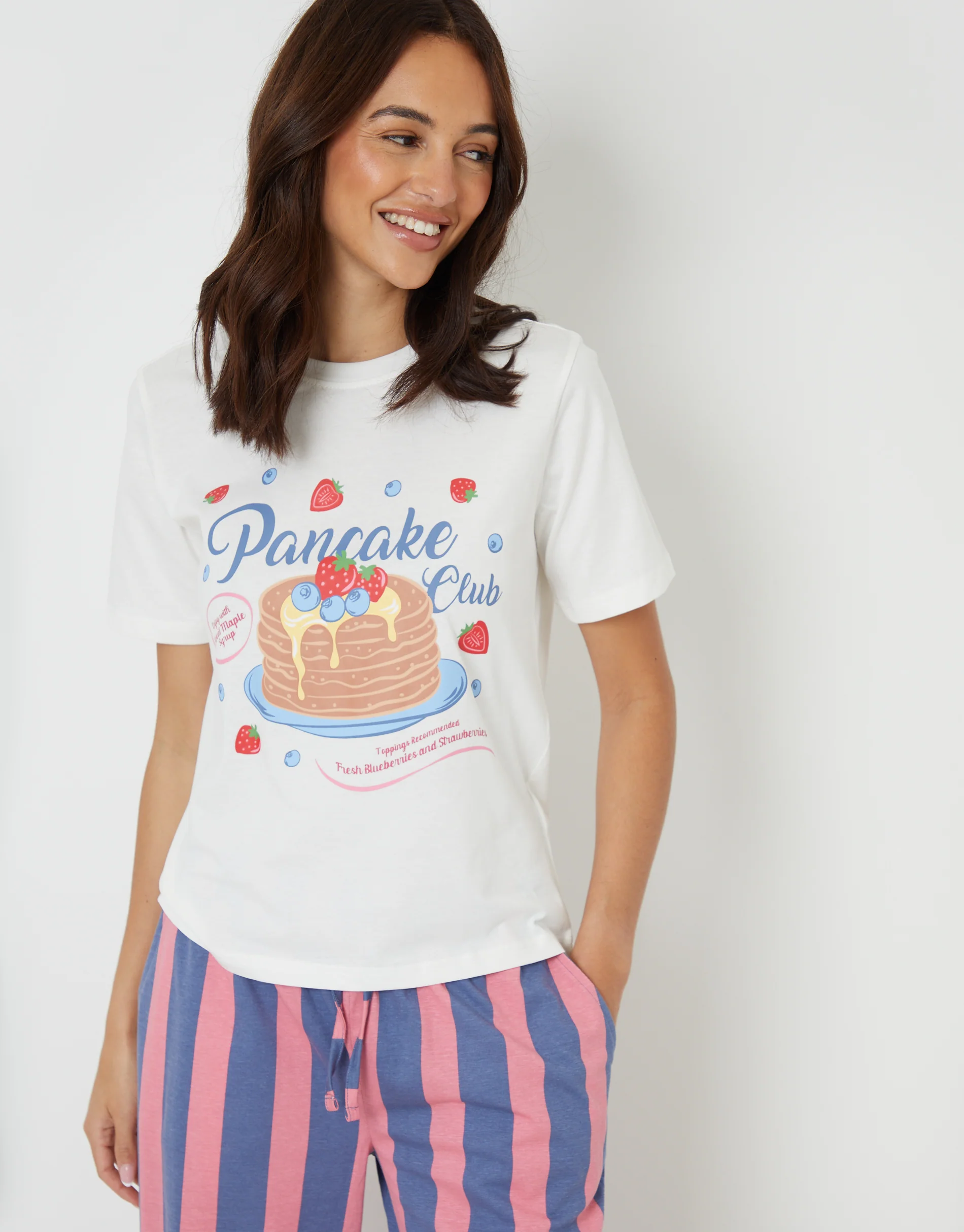 Pancake Print Striped Pyjama Set in White - Image 4