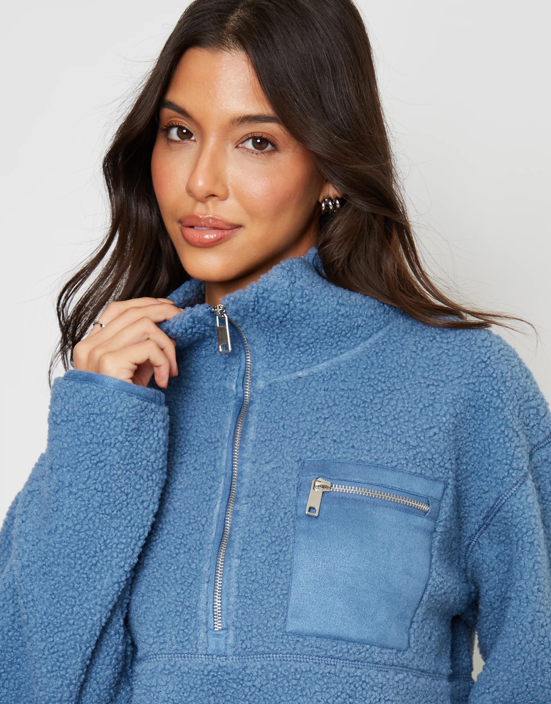 Half Zip Borg Fleece in Blue - Image 2