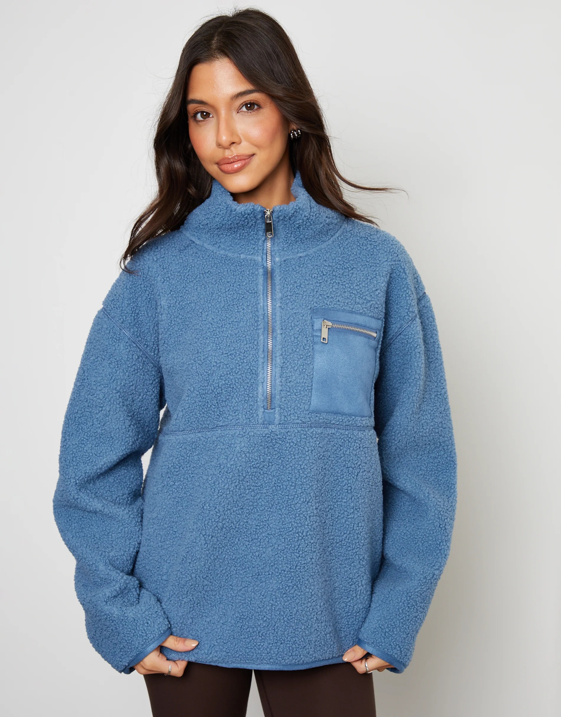 Half Zip Borg Fleece in Blue - Image 3