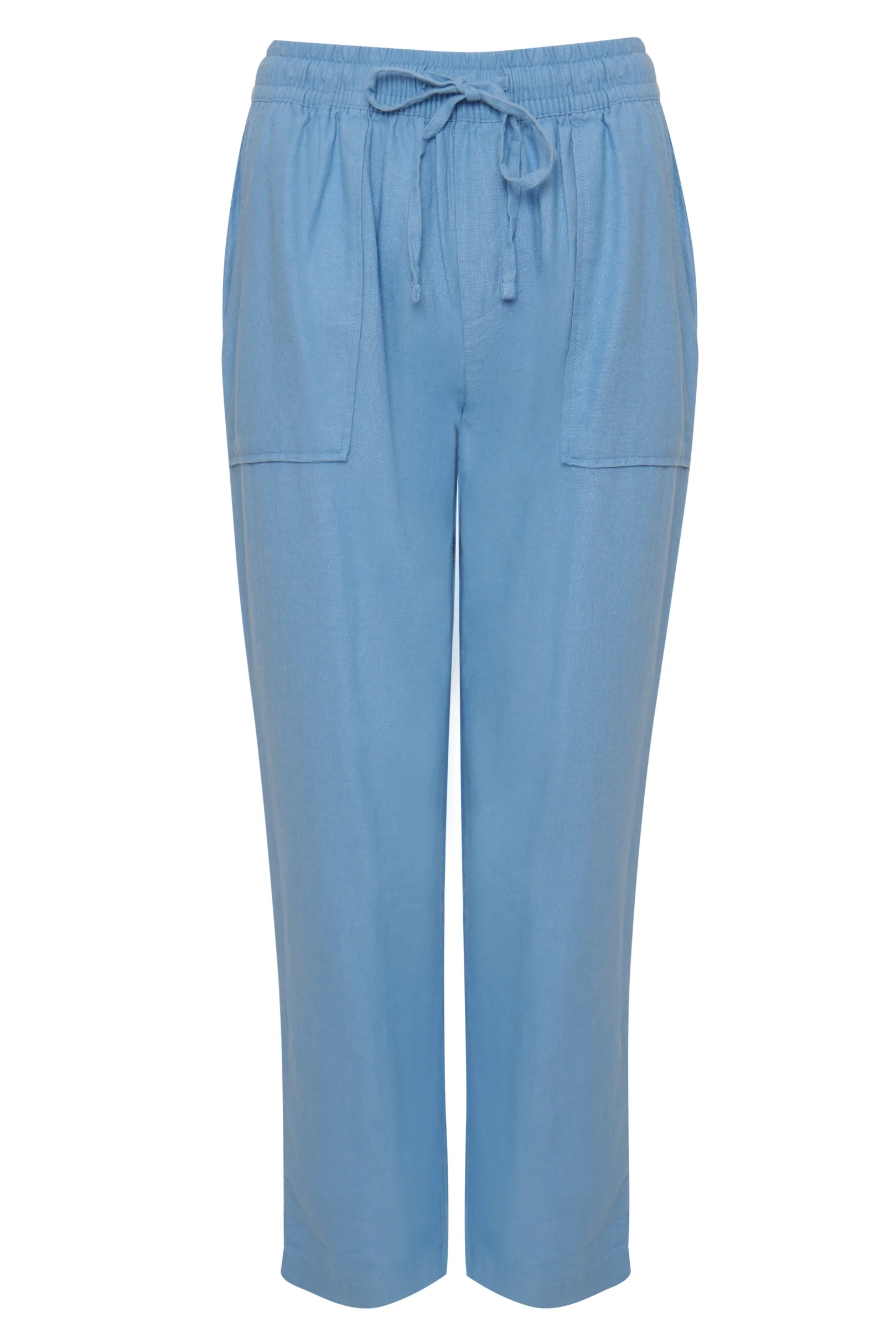 Linen Blend Drawstring Trousers in Blue - Image 5