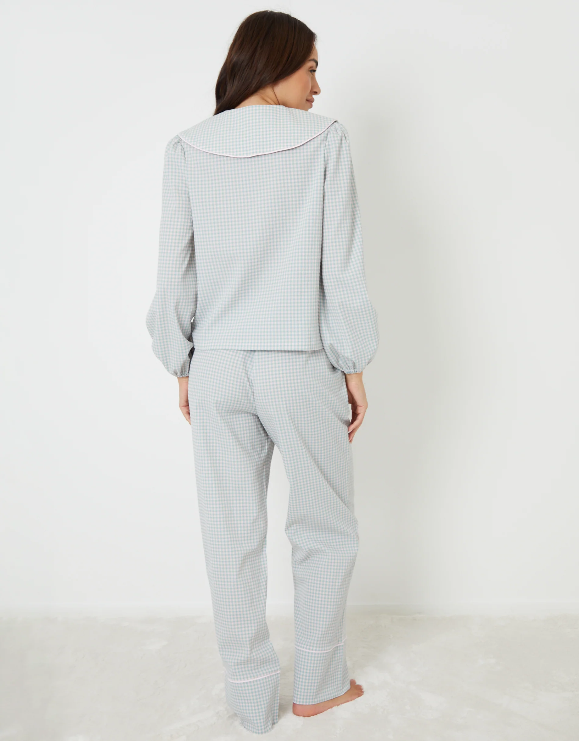 Peter Pan Collar Pyjama Set in Blue Check - Image 2