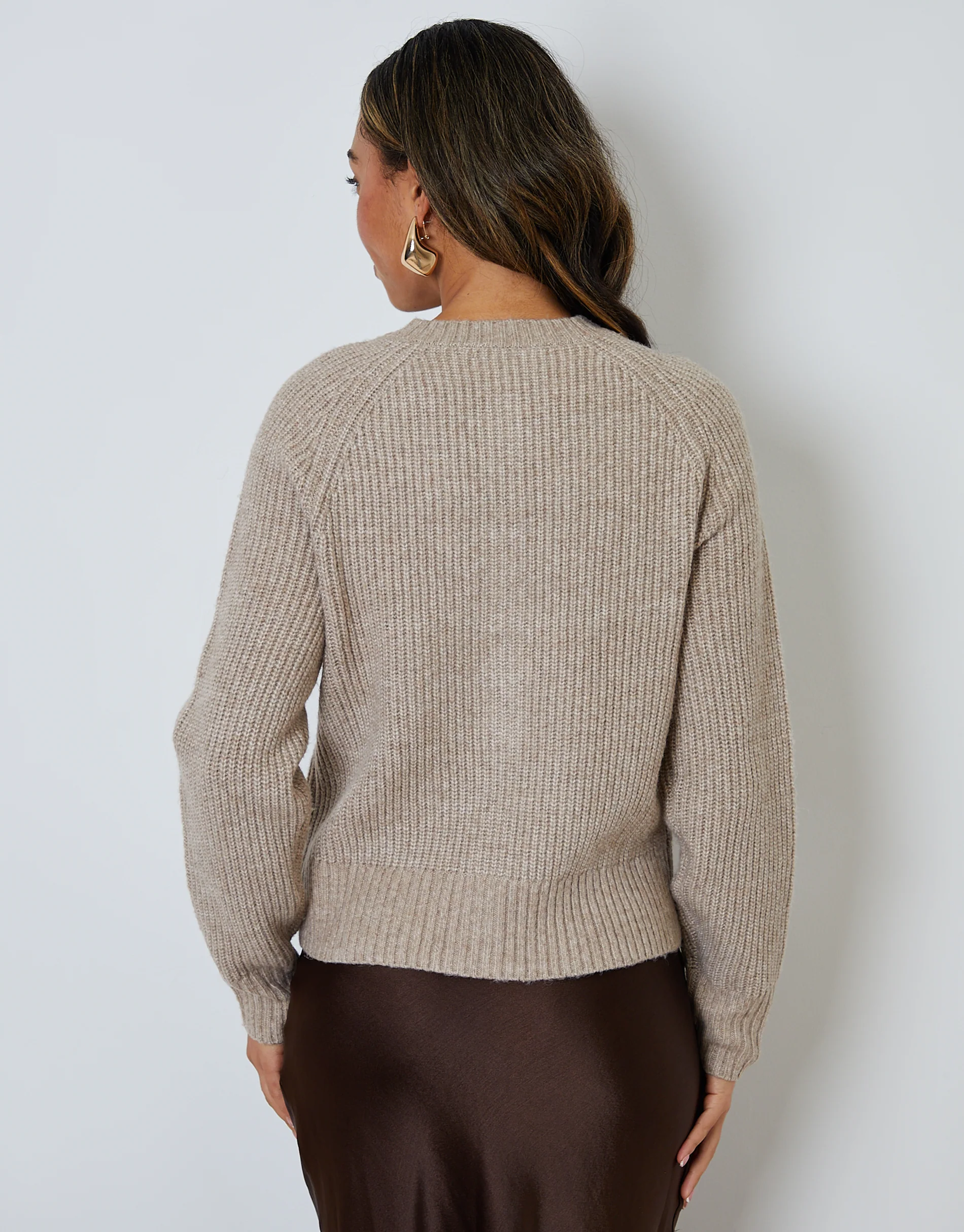Chunky Knit Button Up Cardigan in Beige - Image 2