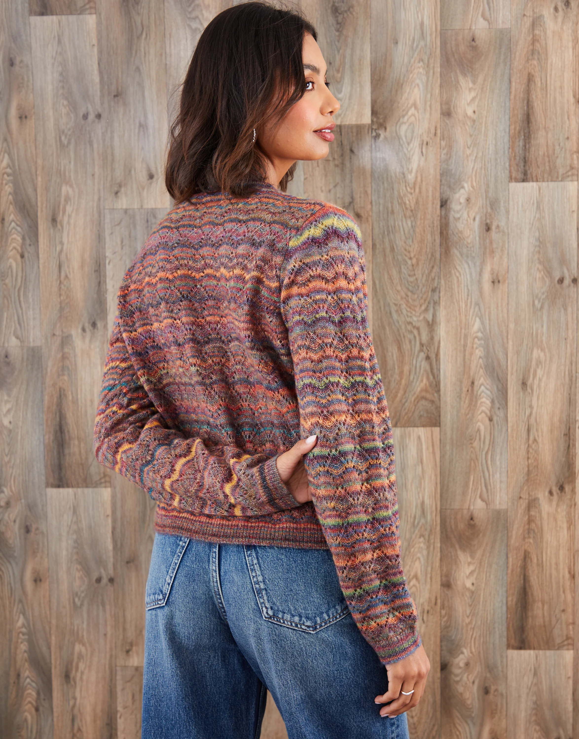 Space Dye Knitted Cardigan in Brown - Image 2