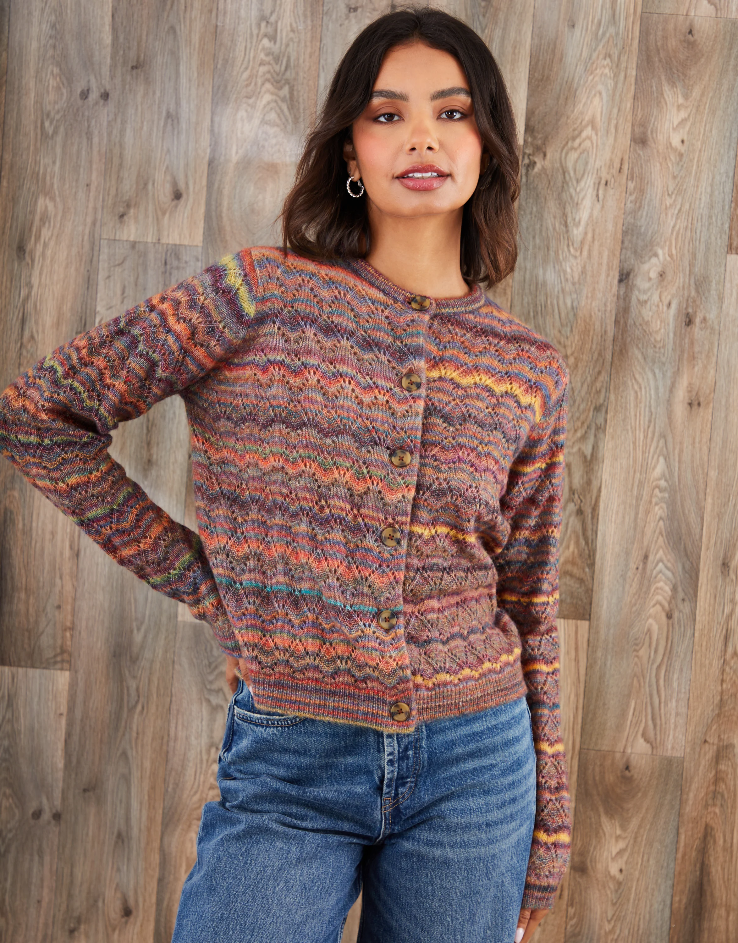 Space Dye Knitted Cardigan in Brown - Image 3
