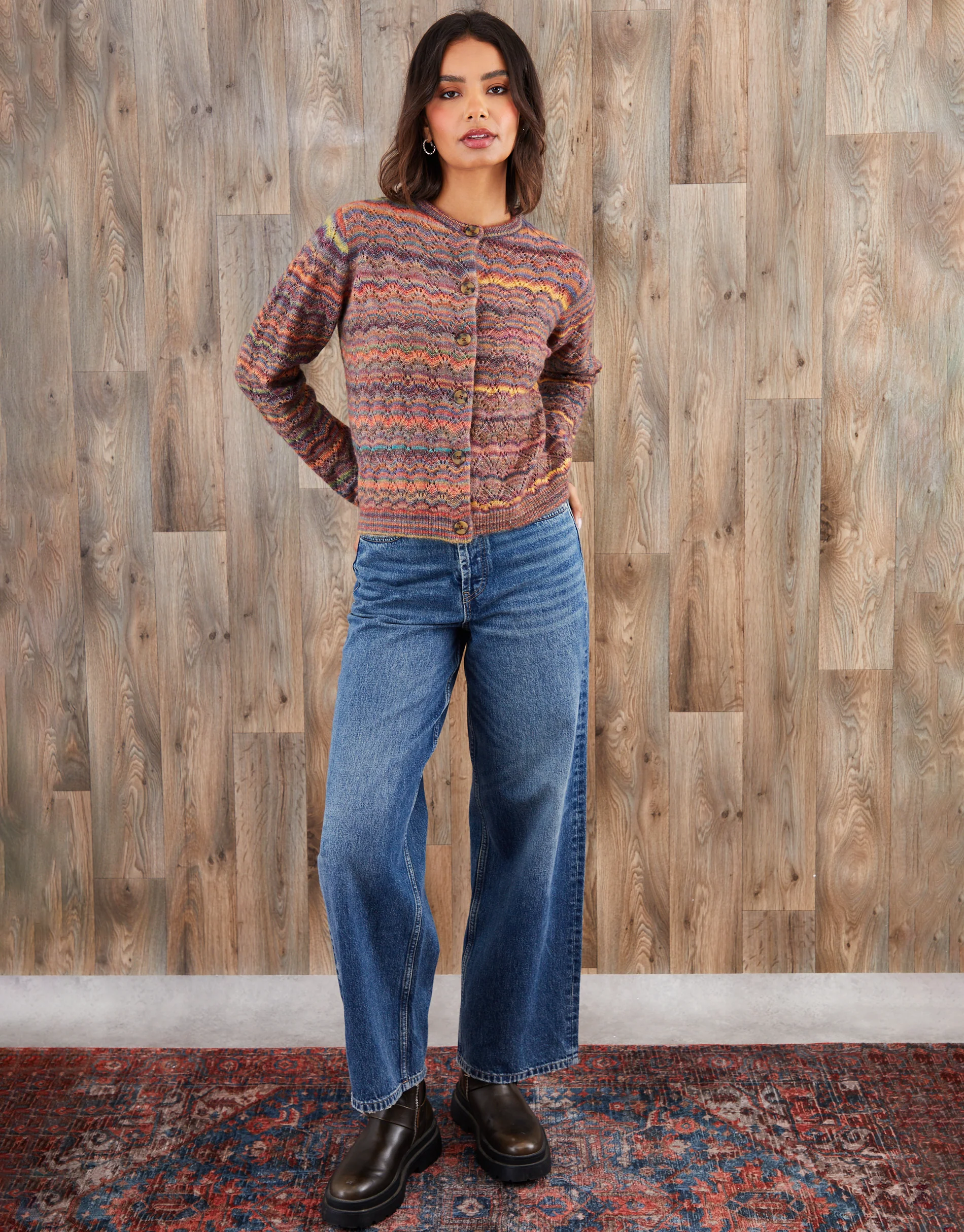 Space Dye Knitted Cardigan in Brown - Image 4