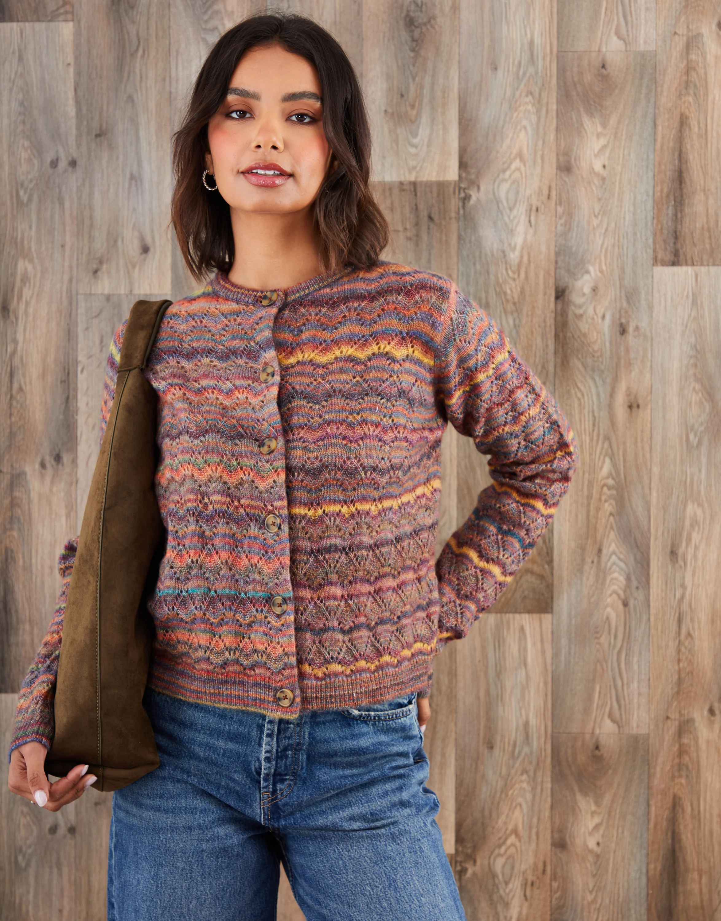 Space Dye Knitted Cardigan in Brown - Image 5