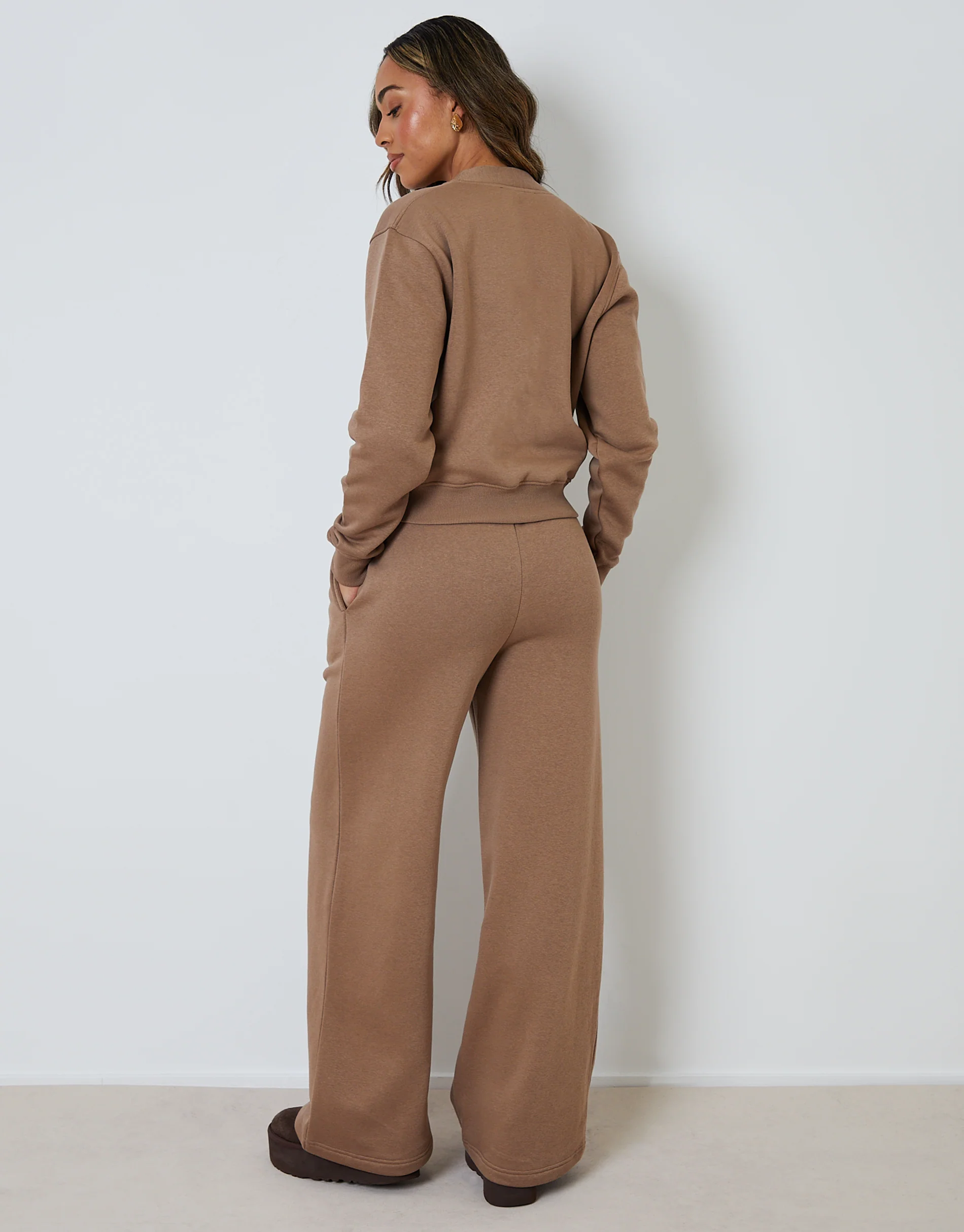 Sweat Bomber Cardigan & Jogger Co-ord Set in Brown - Image 4