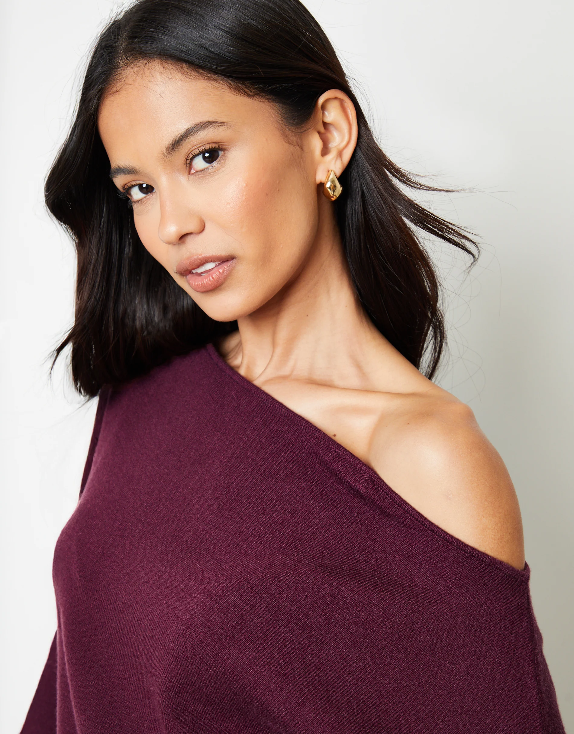 Soft Slash Neck Jumper in Burgundy - Image 4