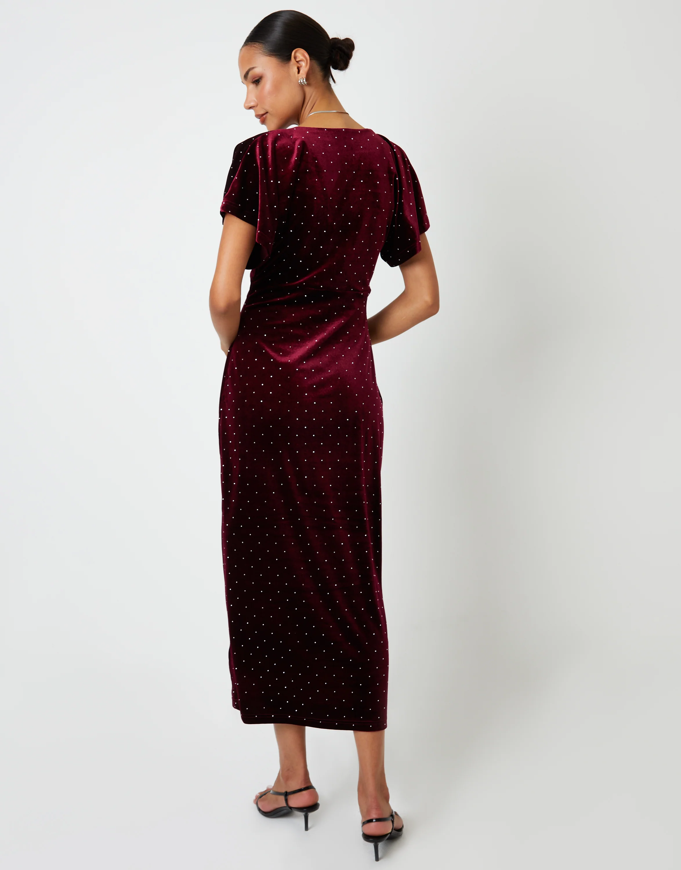 Velvet Hotfix Underbust Midaxi Dress in Burgundy - Image 3