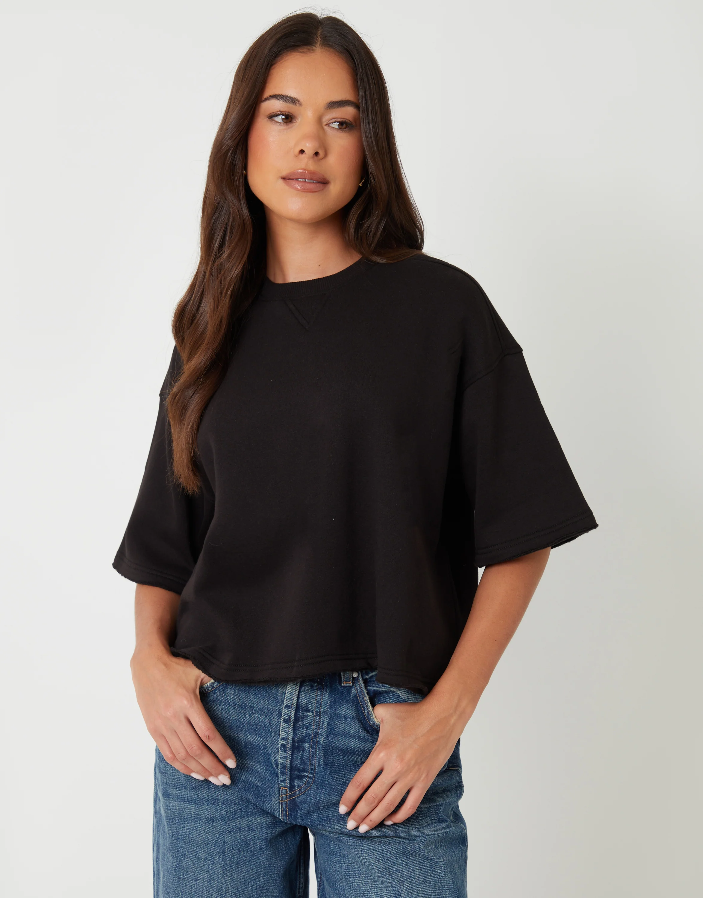 2 Pack Boxy Short Sleeve Sweatshirts in Chocolate Brown & Black - Image 5